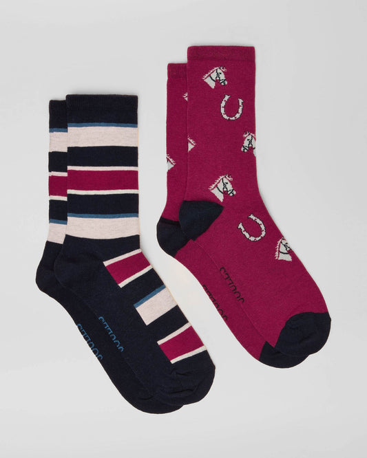 Joules Everyday 2 Pack Womens Socks - Berry Red