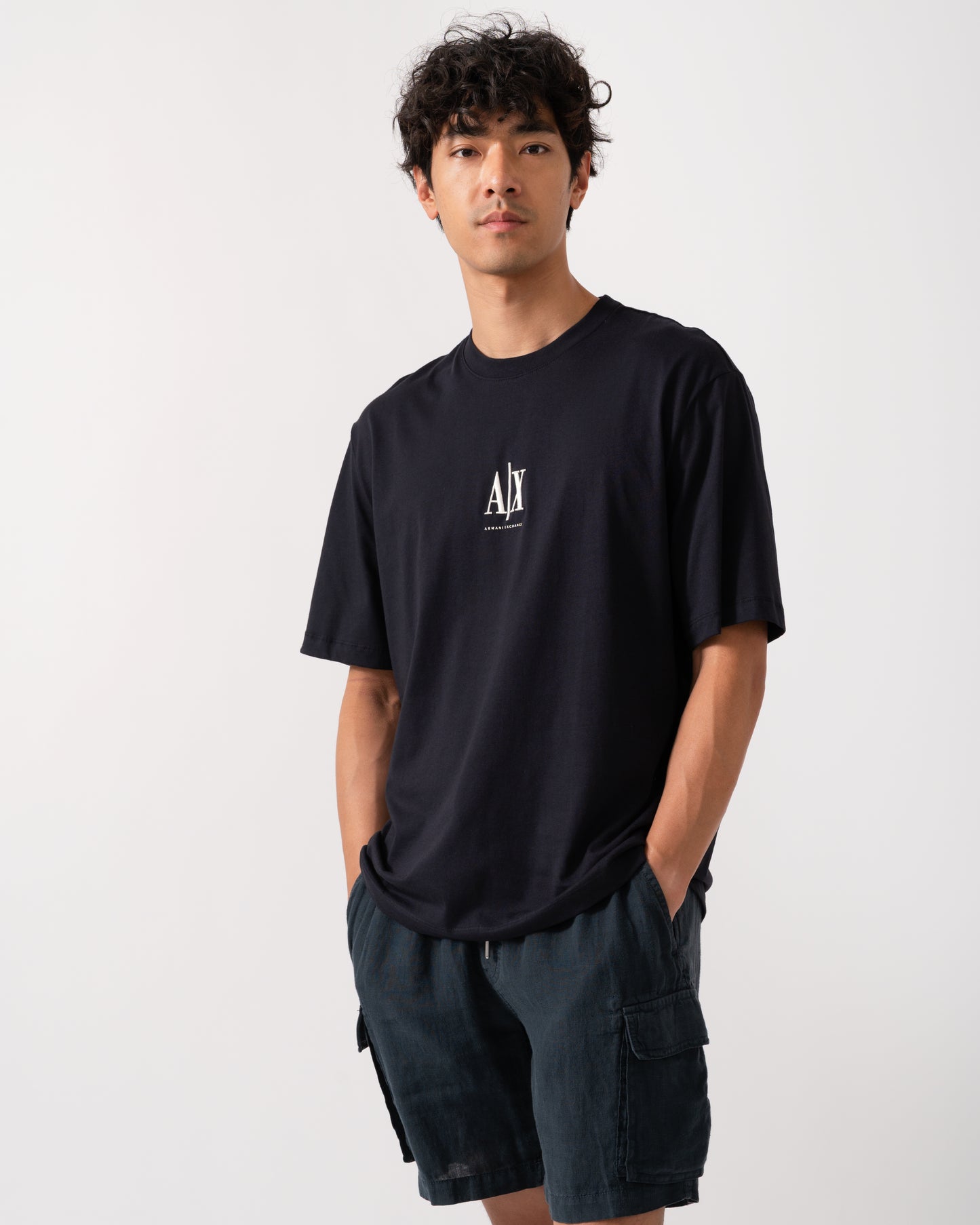 Armani Exchange Mens Embroidered A|X Centre Logo T-Shirt - Deep Navy UB101
