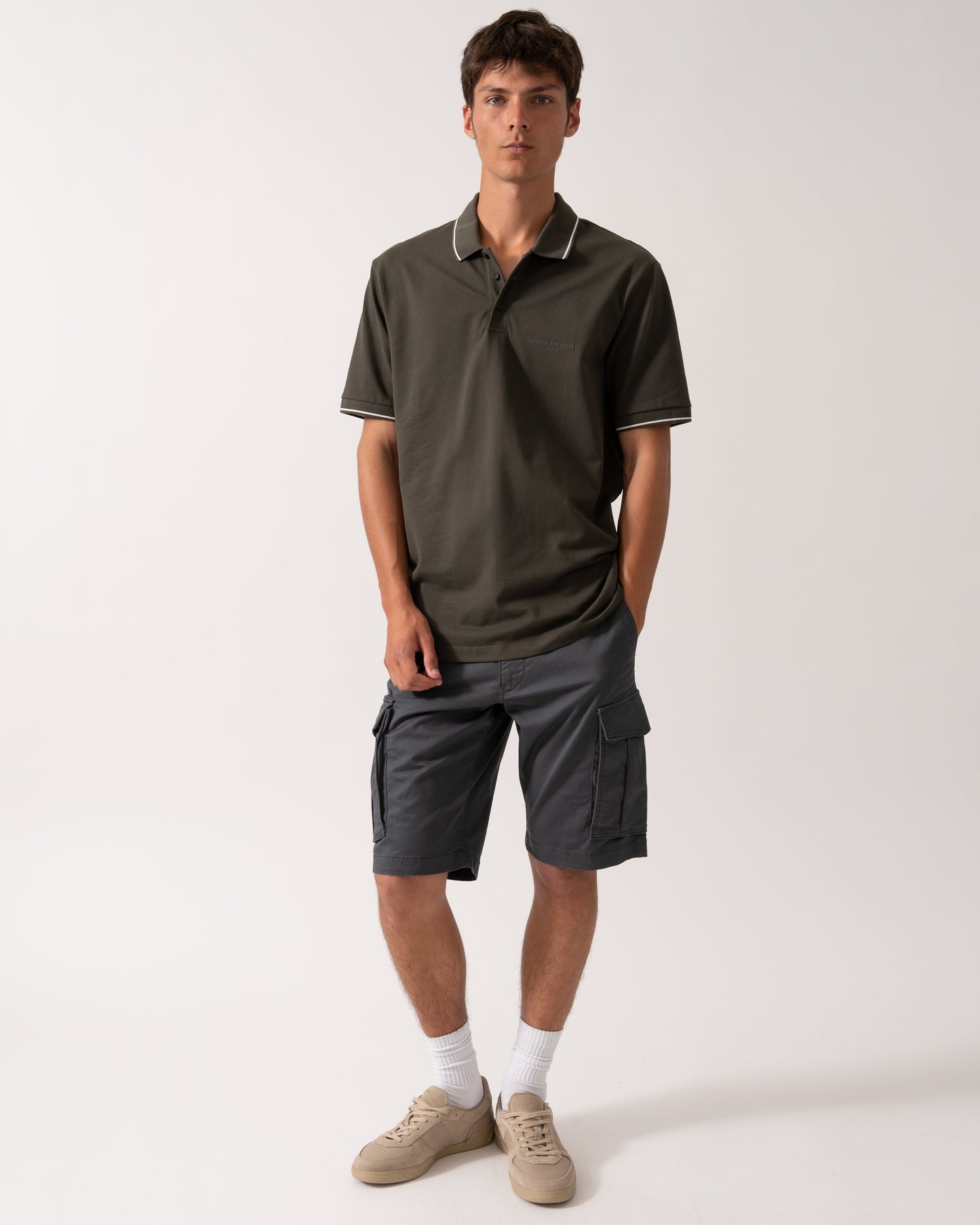 Armani Exchange Mens Regular Fit Mercerised Cotton Polo Shirt - Black Ink U8120