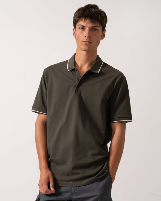 Armani Exchange Mens Regular Fit Mercerised Cotton Polo Shirt - Black Ink U8120