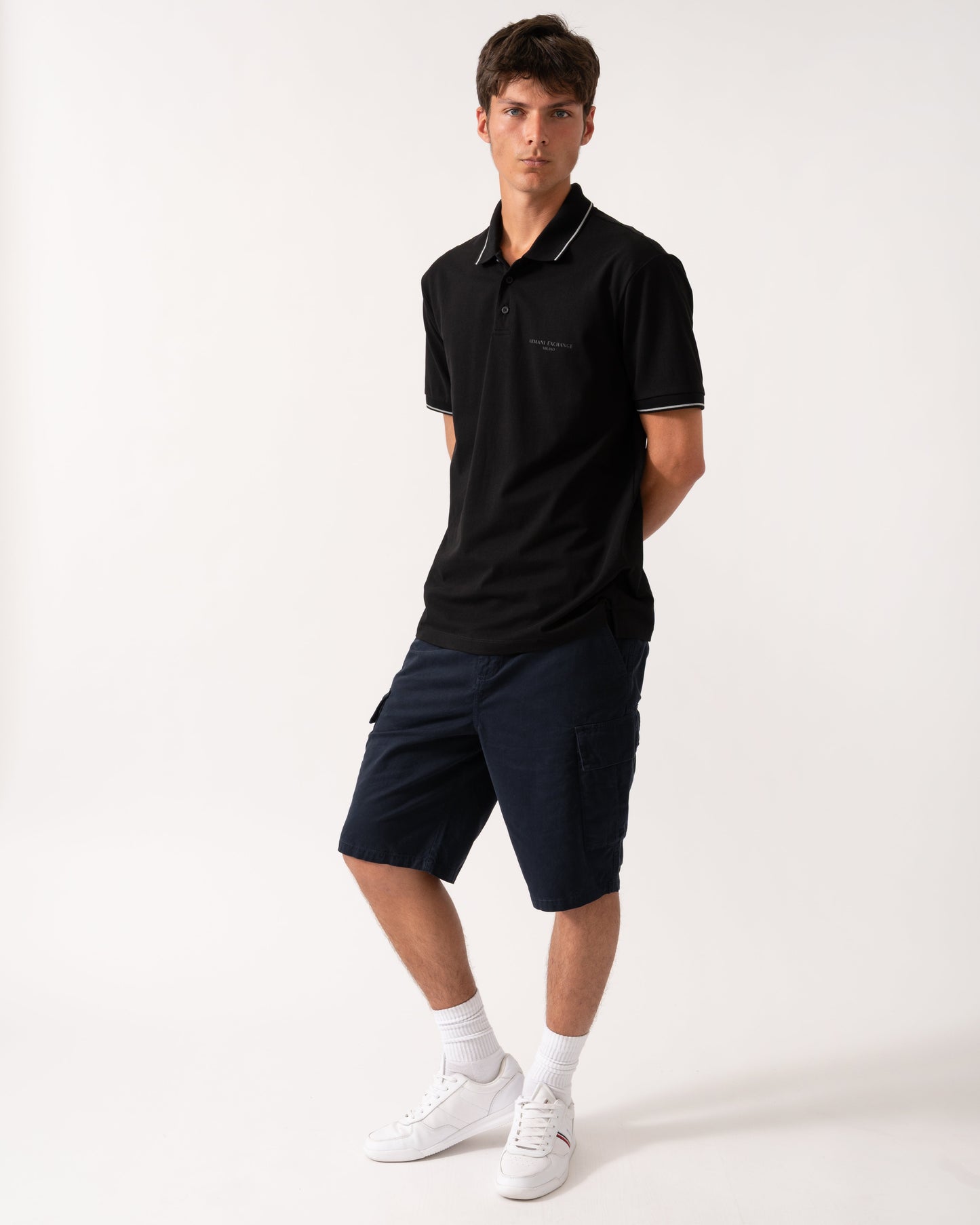 Armani Exchange Mens Regular Fit Mercerised Cotton Polo Shirt - Black UC001