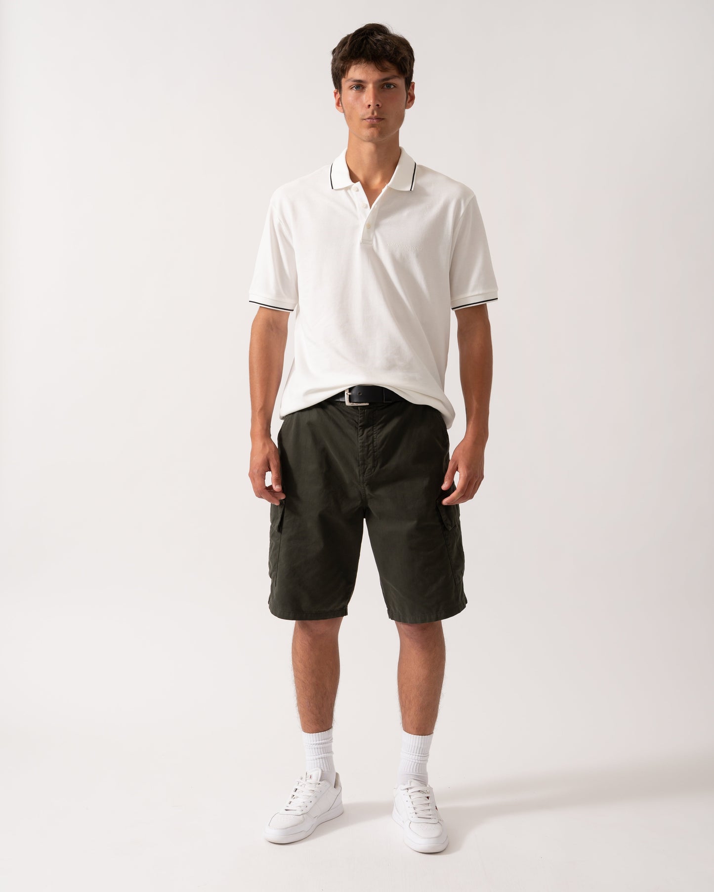 Armani Exchange Mens Regular Fit Mercerised Cotton Polo Shirt - Off White U0009
