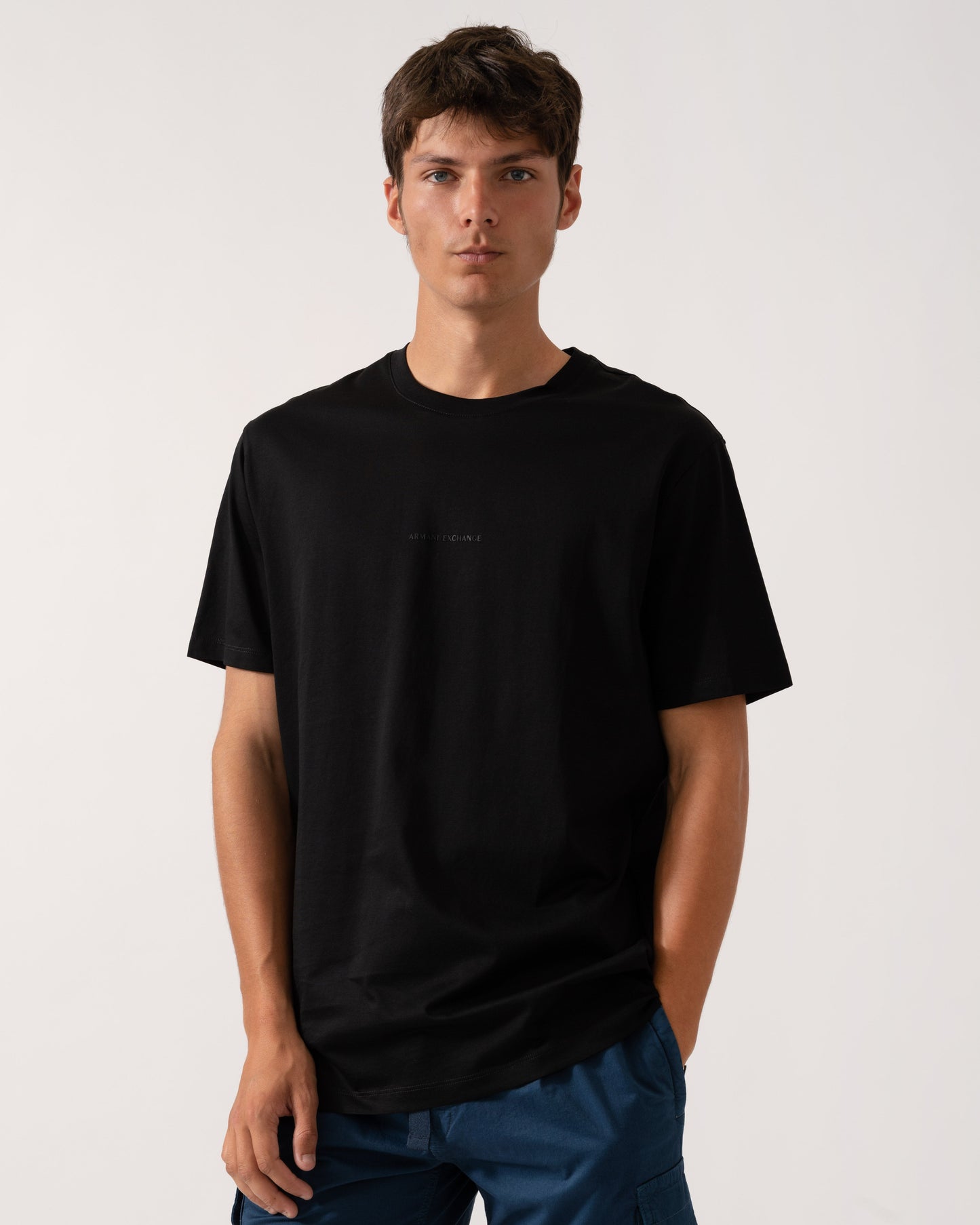 Armani Exchange Mens Regular Fit Mercerised Cotton T-Shirt - Black UC001