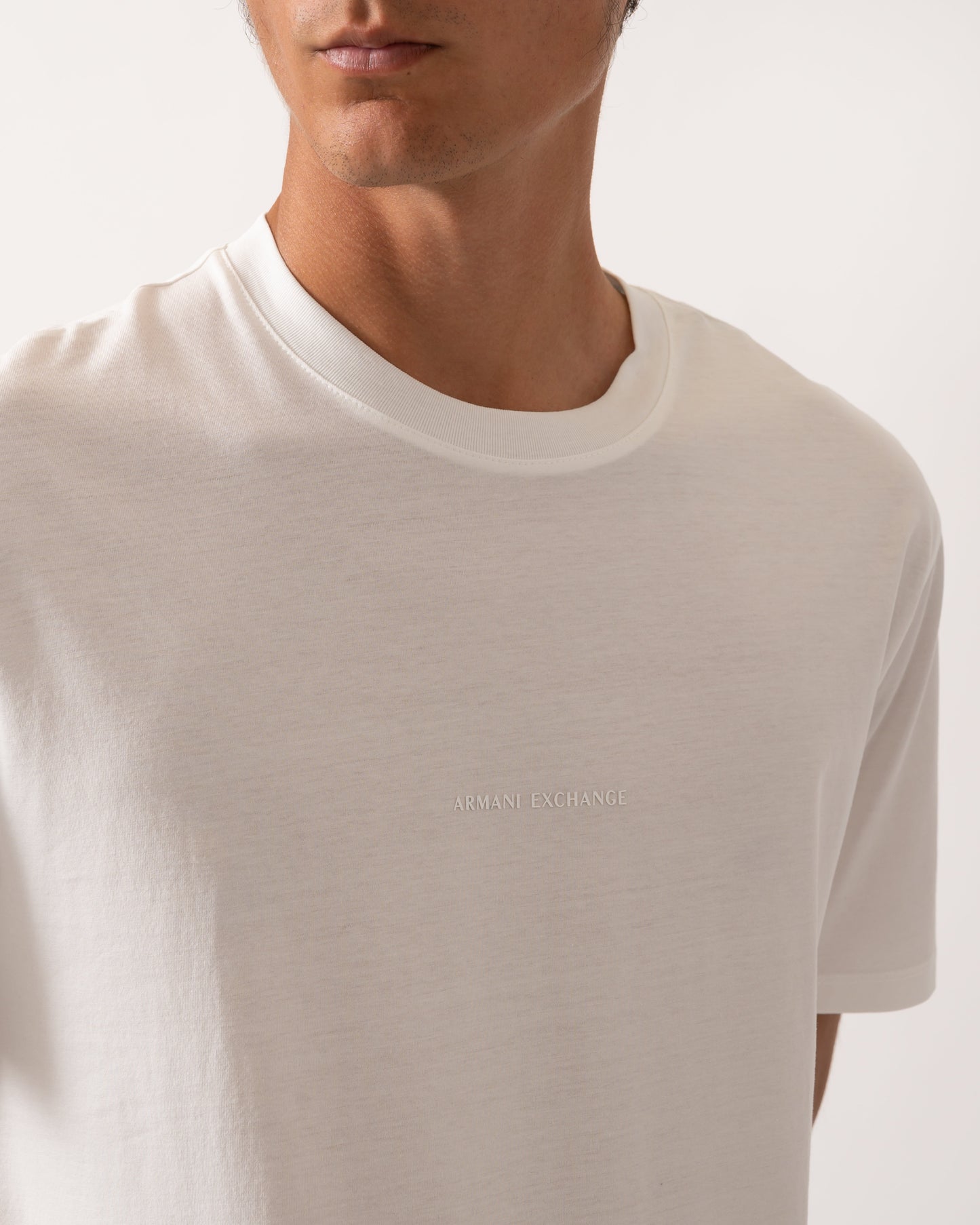 Armani Exchange Mens Regular Fit Mercerised Cotton T-Shirt - Off White U0009