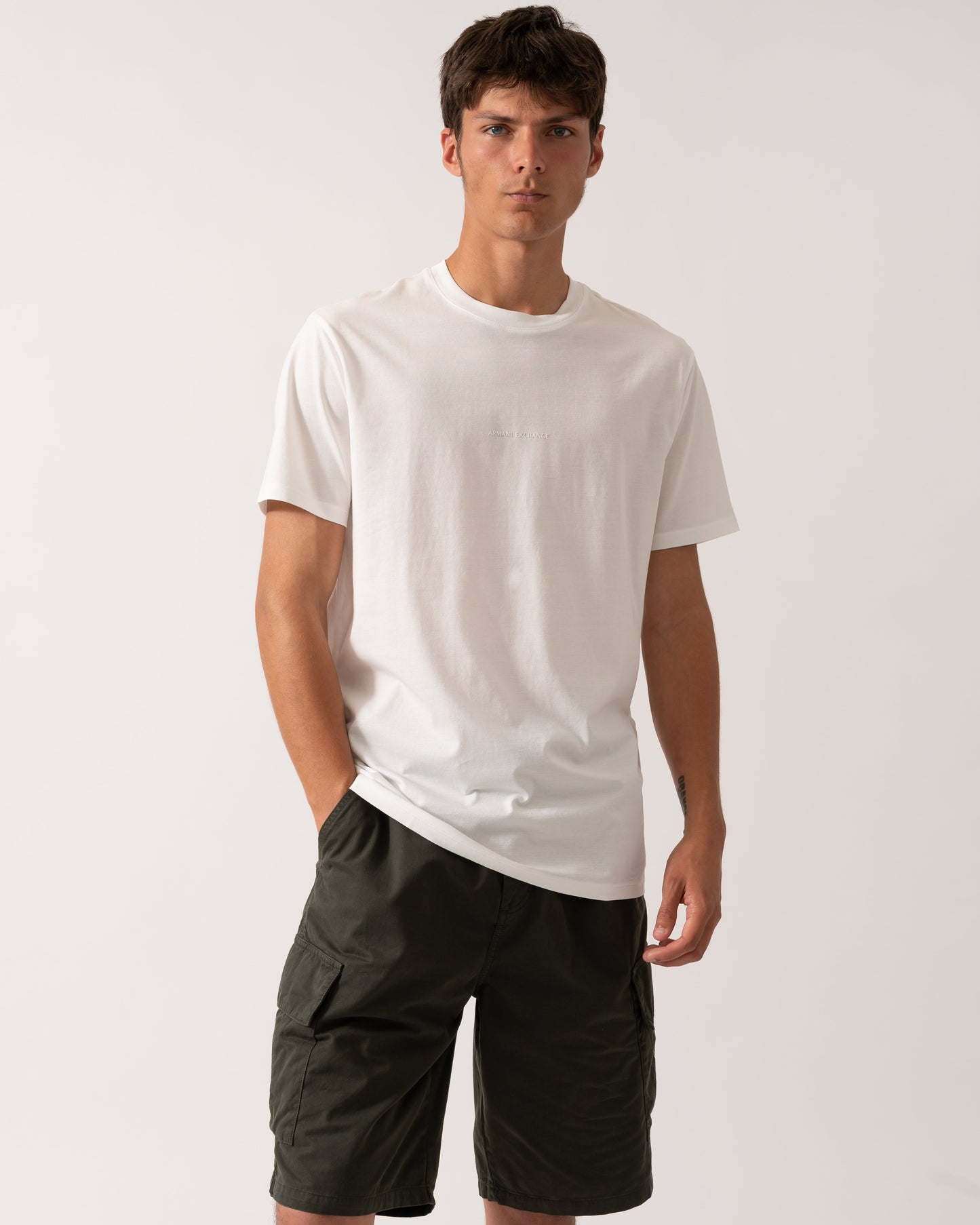 Armani Exchange Mens Regular Fit Mercerised Cotton T-Shirt - Off White U0009