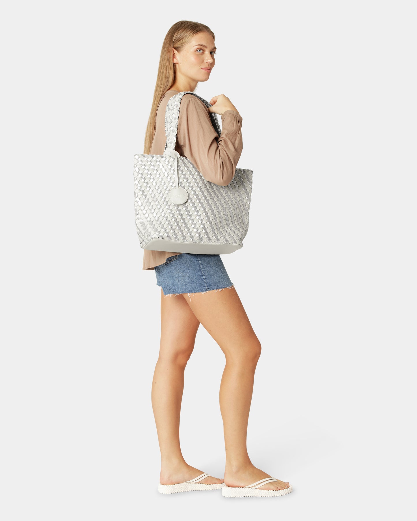 Ilse Jacobsen Reversable Dual Colour Womens Braided Shopper - Milk Creme Silver 121710