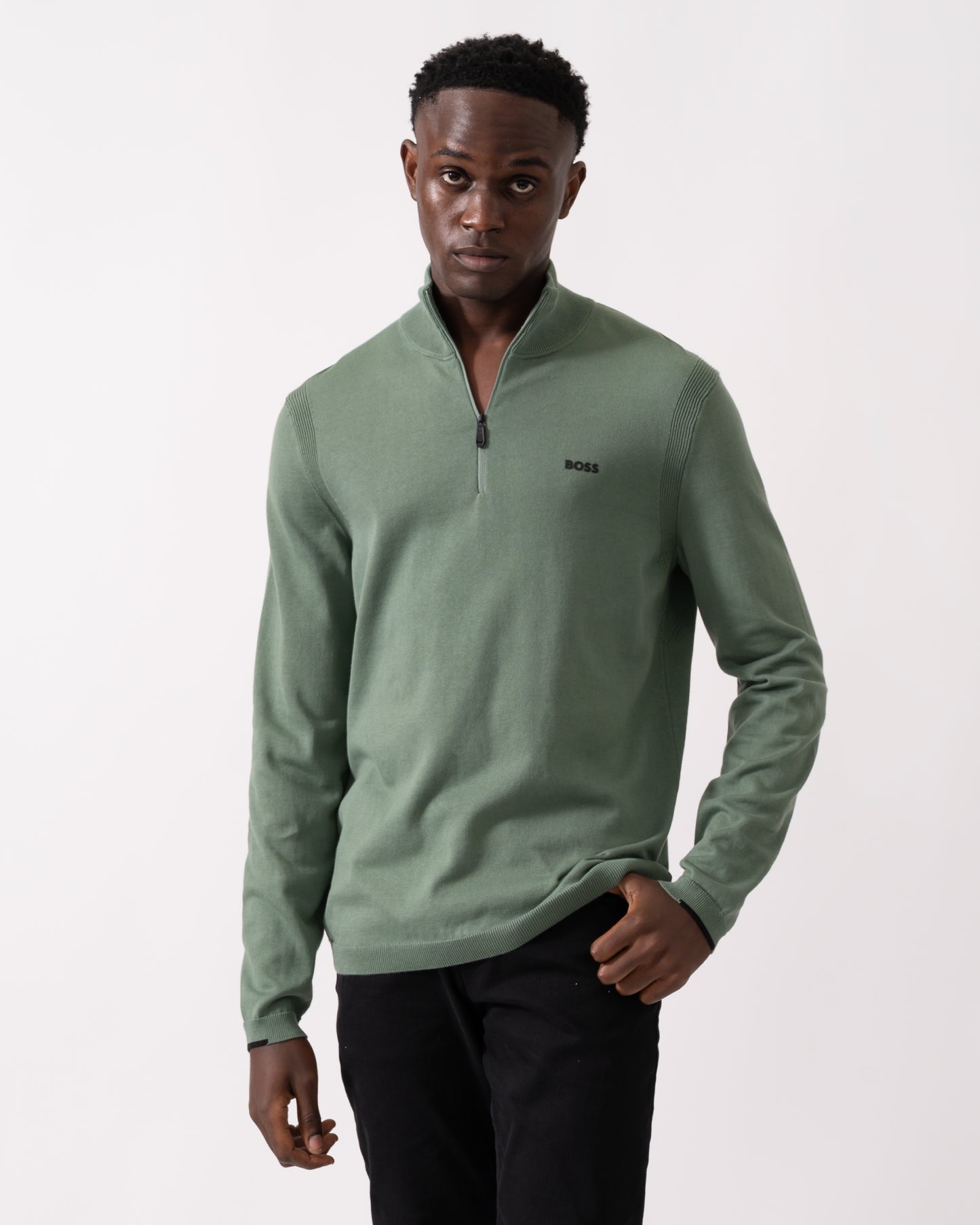 BOSS Green Ever-X Mens Quarter Zip Jumper - Open Green 358