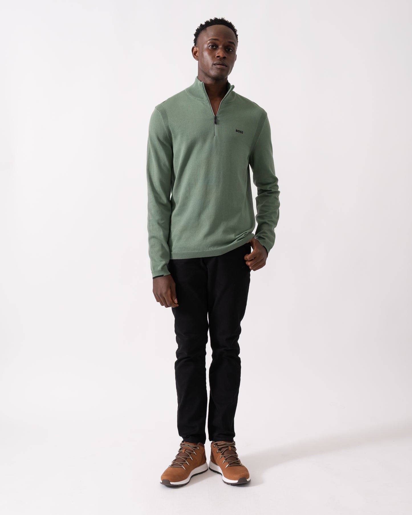 BOSS Green Ever-X Mens Quarter Zip Jumper - Open Green 358