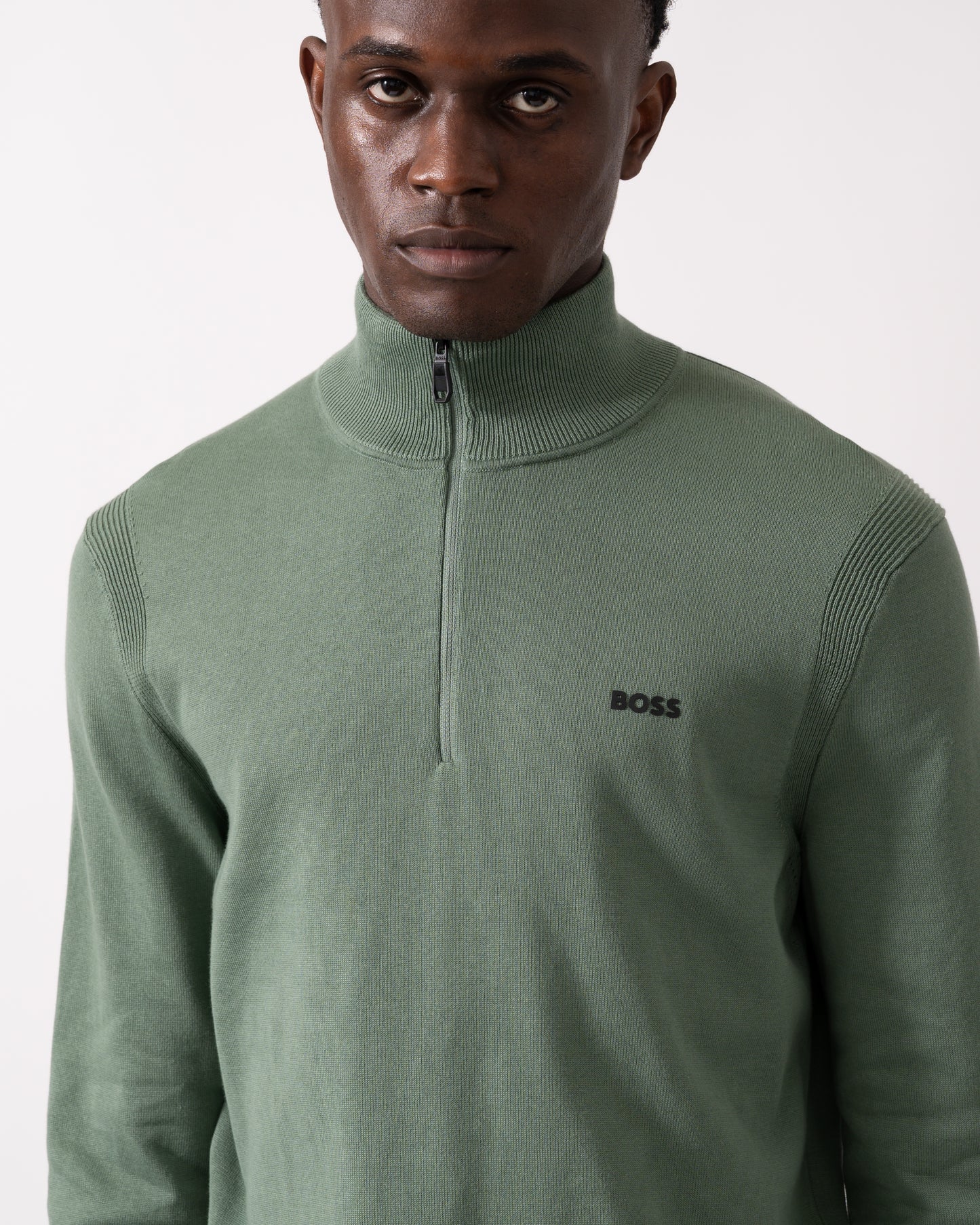 BOSS Green Ever-X Mens Quarter Zip Jumper - Open Green 358