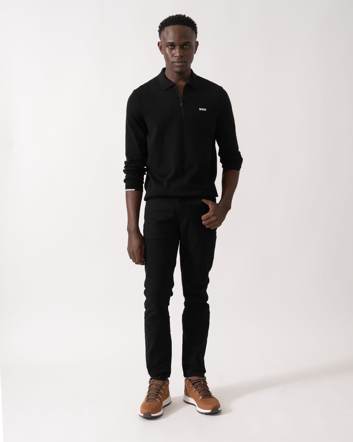 BOSS Green Ever-X Mens Regular-Fit Cotton Sweater with Zipped Collar - Black 001