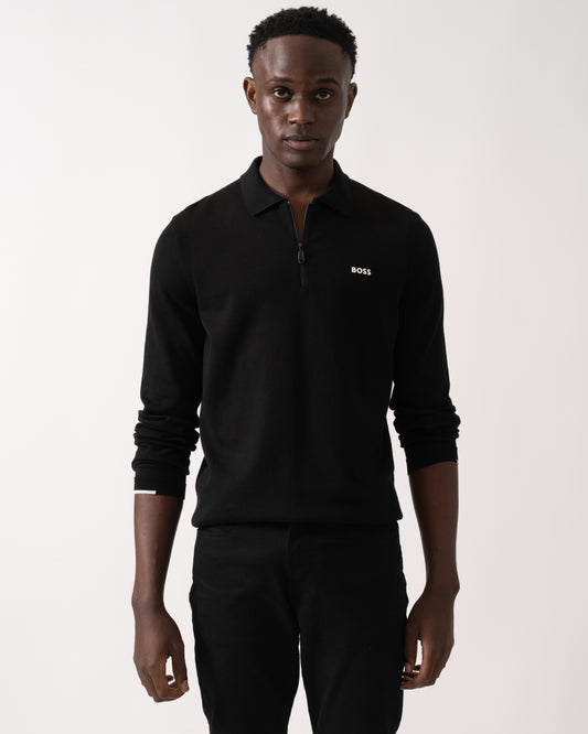 BOSS Green Ever-X Mens Regular-Fit Cotton Sweater with Zipped Collar - Black 001