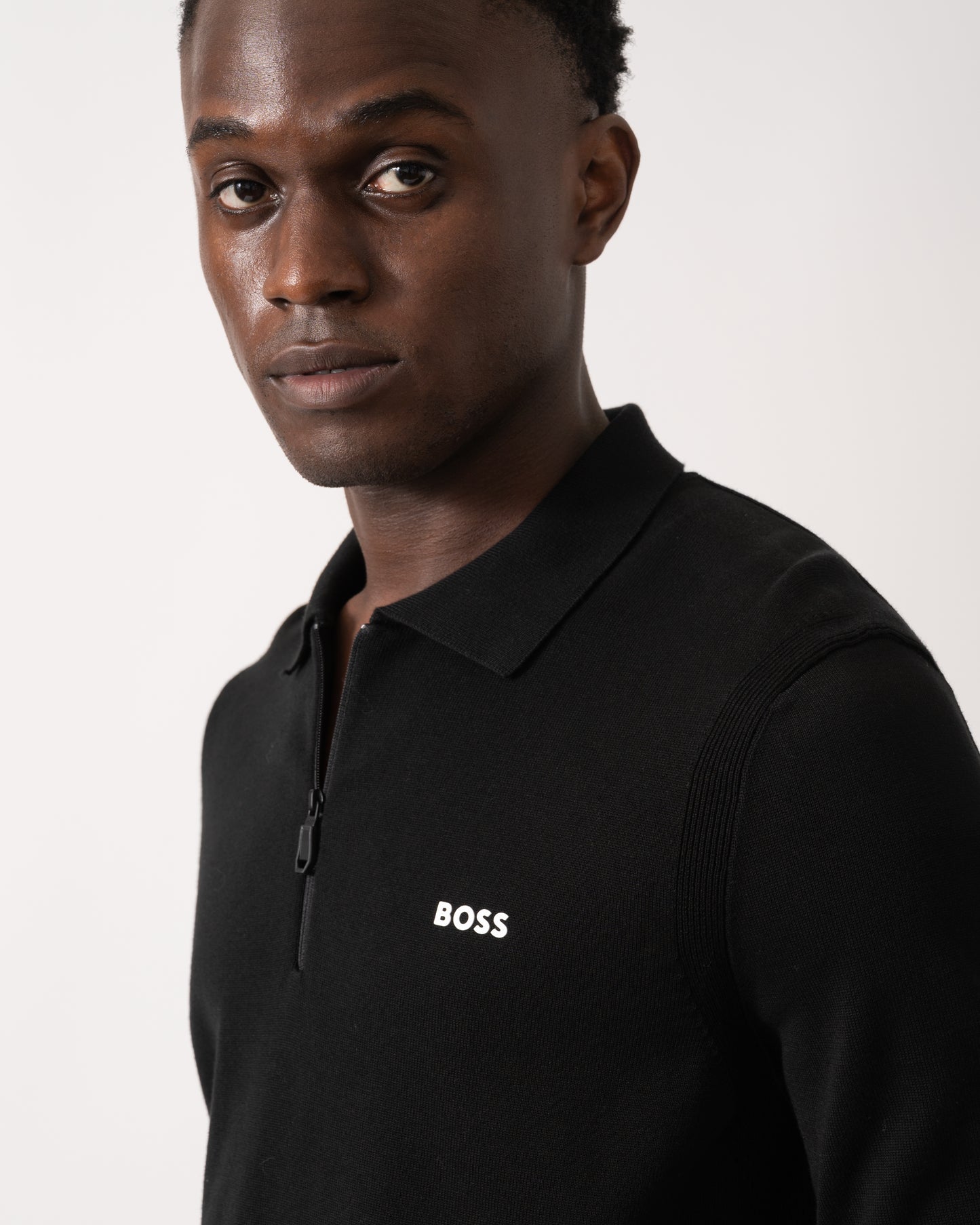 BOSS Green Ever-X Mens Regular-Fit Cotton Sweater with Zipped Collar - Black 001