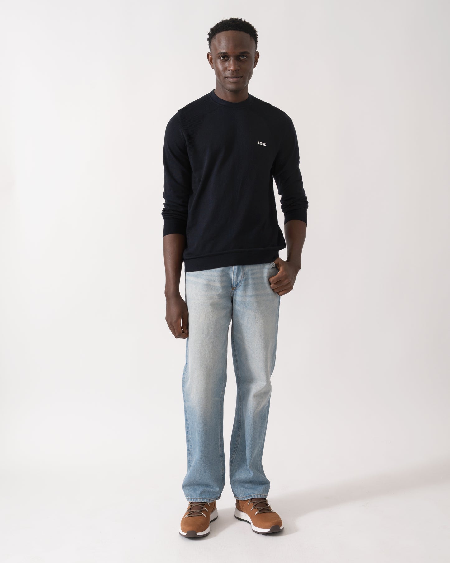 BOSS Green Momentum-Lite Crew Neck Mens Jumper - Dark Blue 402