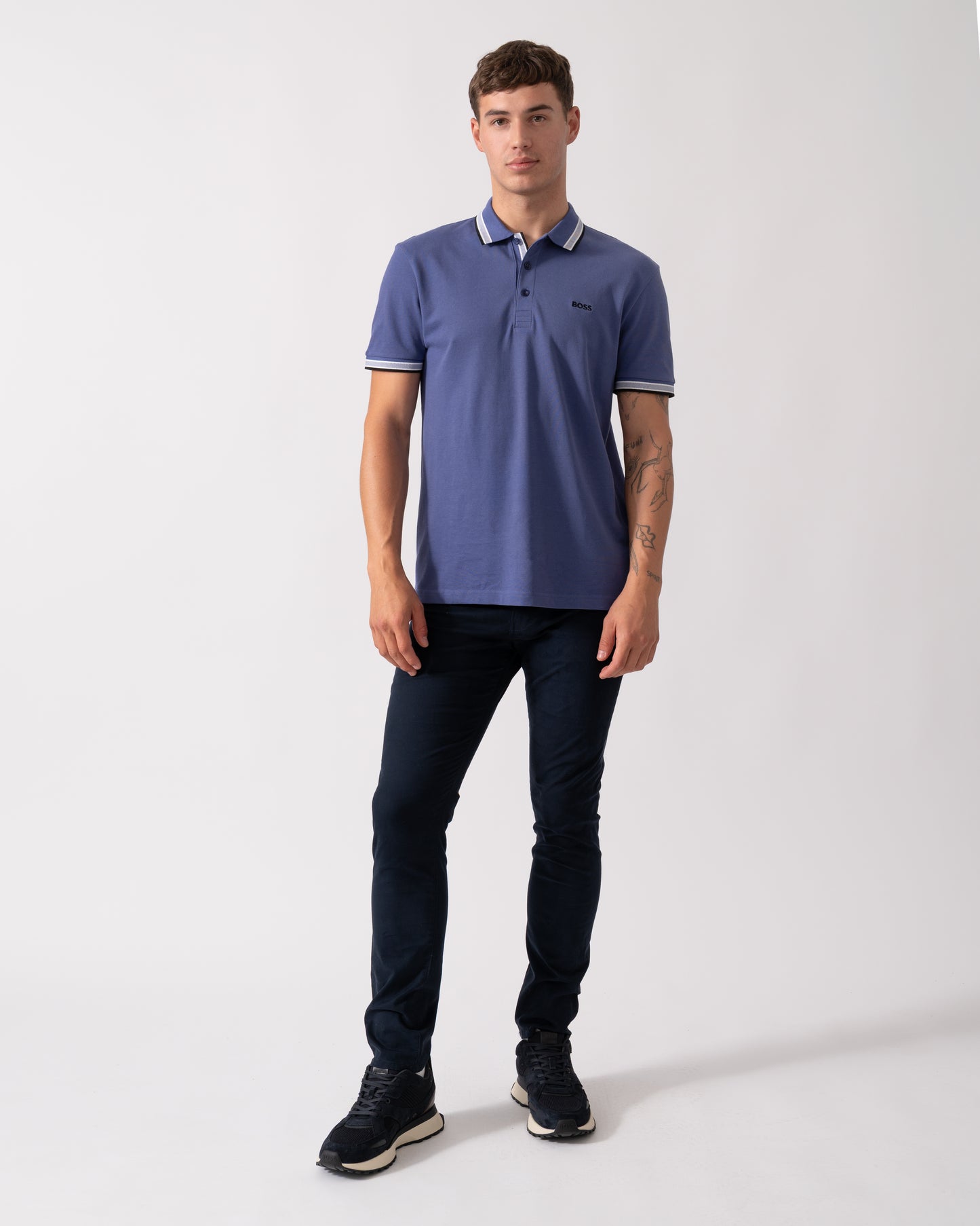 BOSS Green Paddy Mens Cotton-Piqué Polo Shirt with Contrast Logo - Navy 417