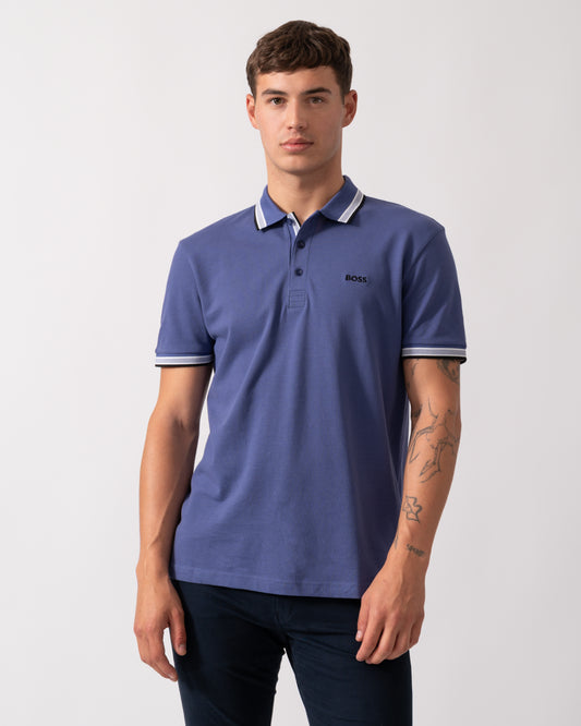 BOSS Green Paddy Mens Cotton-Piqué Polo Shirt with Contrast Logo - Navy 417