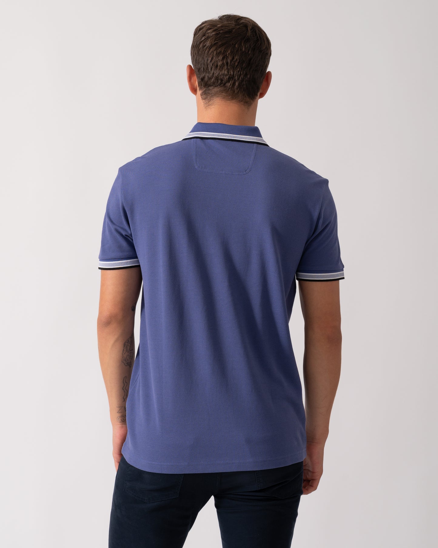 BOSS Green Paddy Mens Cotton-Piqué Polo Shirt with Contrast Logo - Navy 417