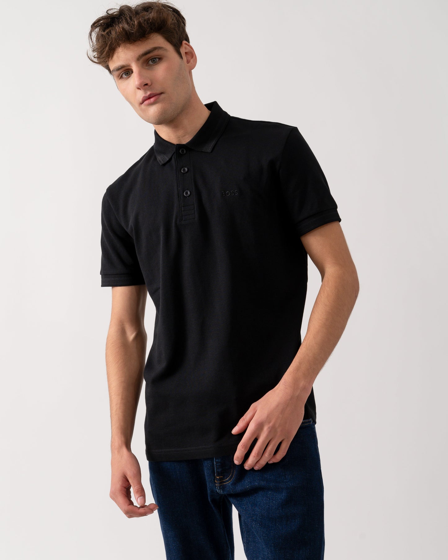 BOSS Green Paddy Mens Cotton-Piqué Polo Shirt with Contrast Logo - Black 009