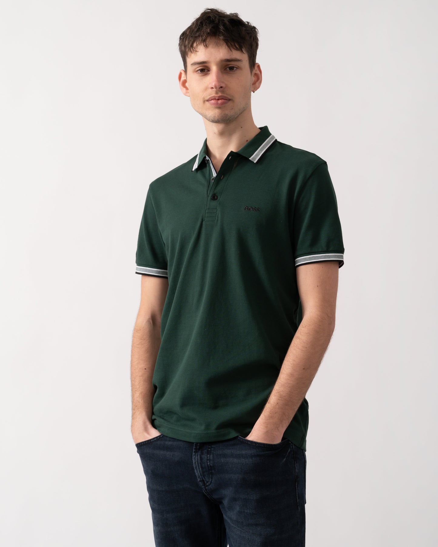 BOSS Green Paddy Mens Cotton-Piqué Polo Shirt with Contrast Logo - Open Green 349