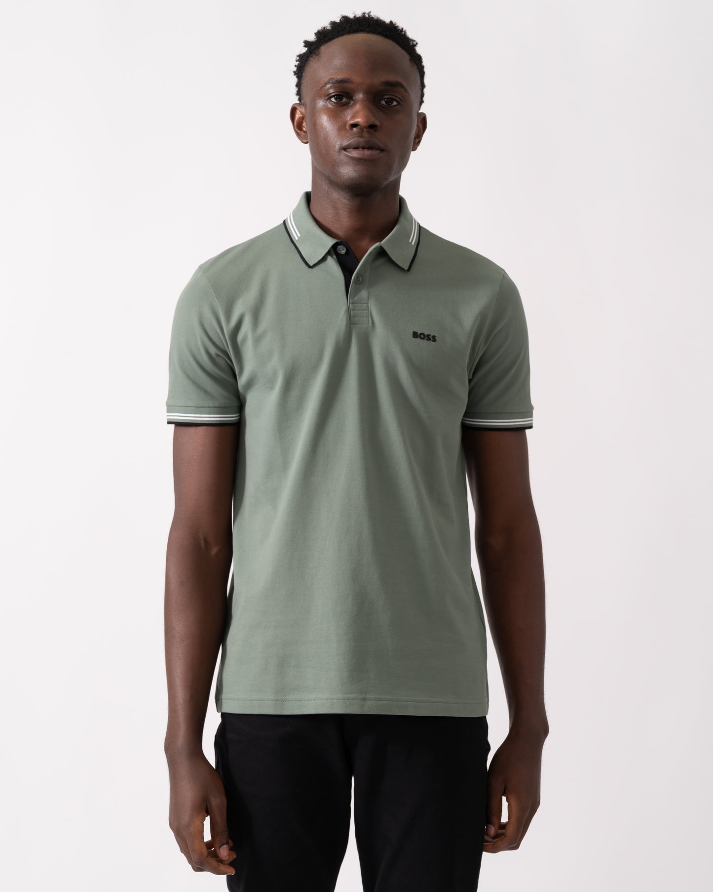 BOSS Green Paul Mens Short Sleeve Polo Shirt With Contrast Tipping - Open Green 358