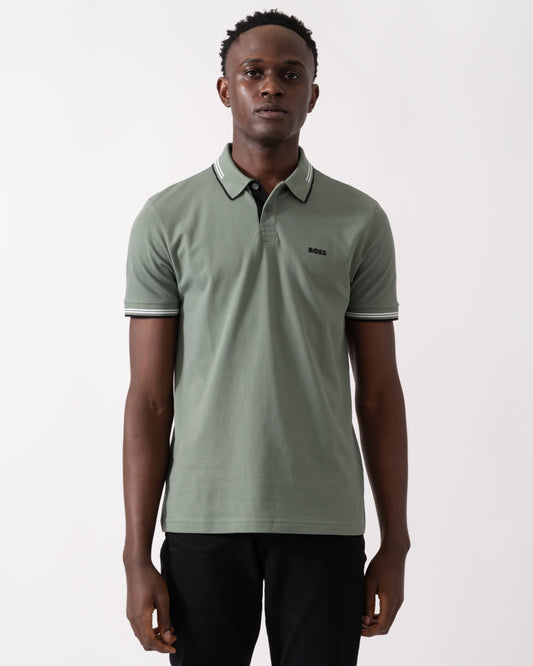 BOSS Green Paul Mens Short Sleeve Polo Shirt With Contrast Tipping - Open Green 358