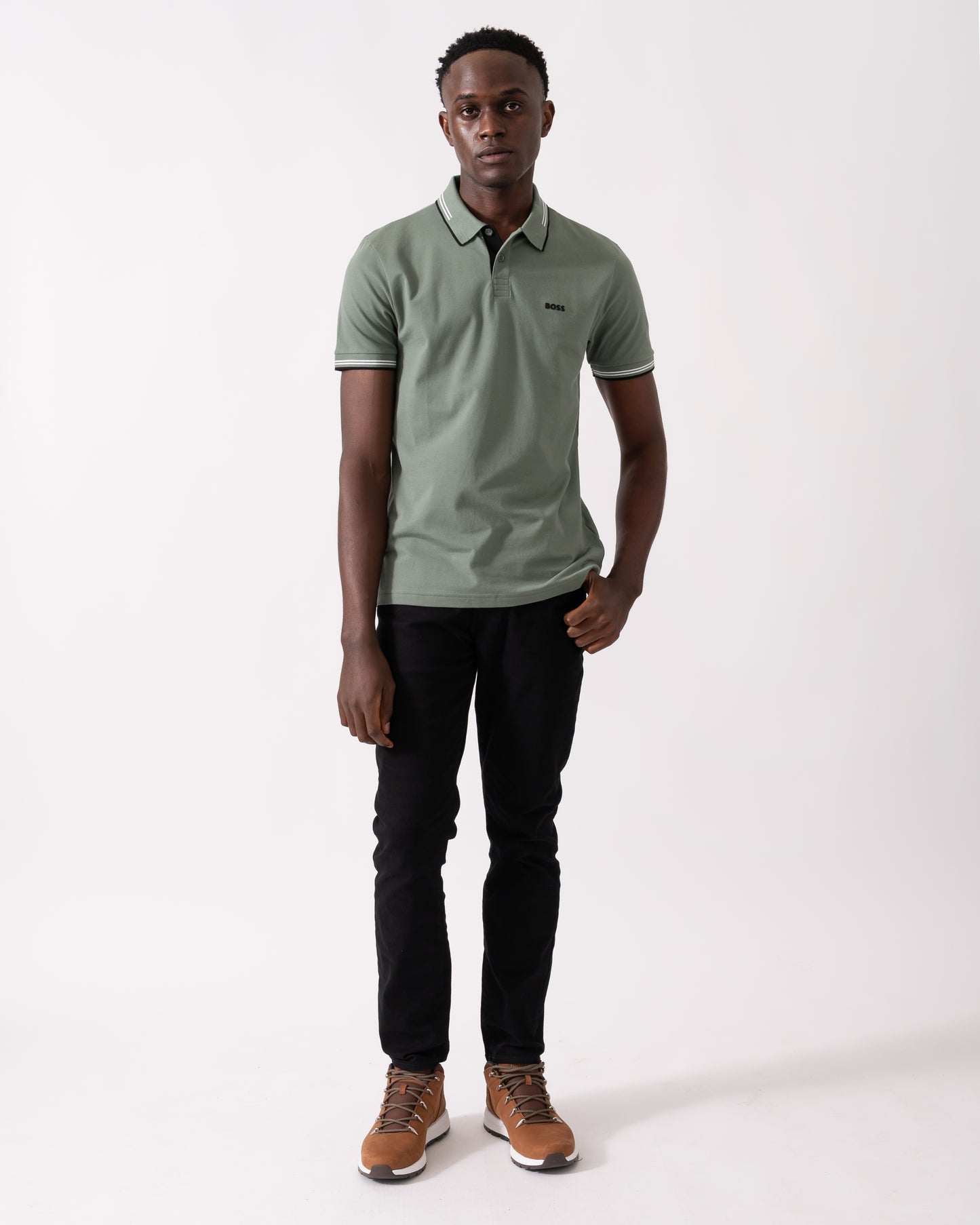 BOSS Green Paul Mens Short Sleeve Polo Shirt With Contrast Tipping - Open Green 358