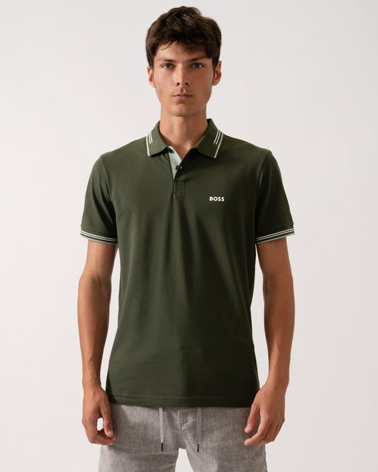 BOSS Green Paul Mens Short Sleeve Polo Shirt With Contrast Tipping - Open Green 355