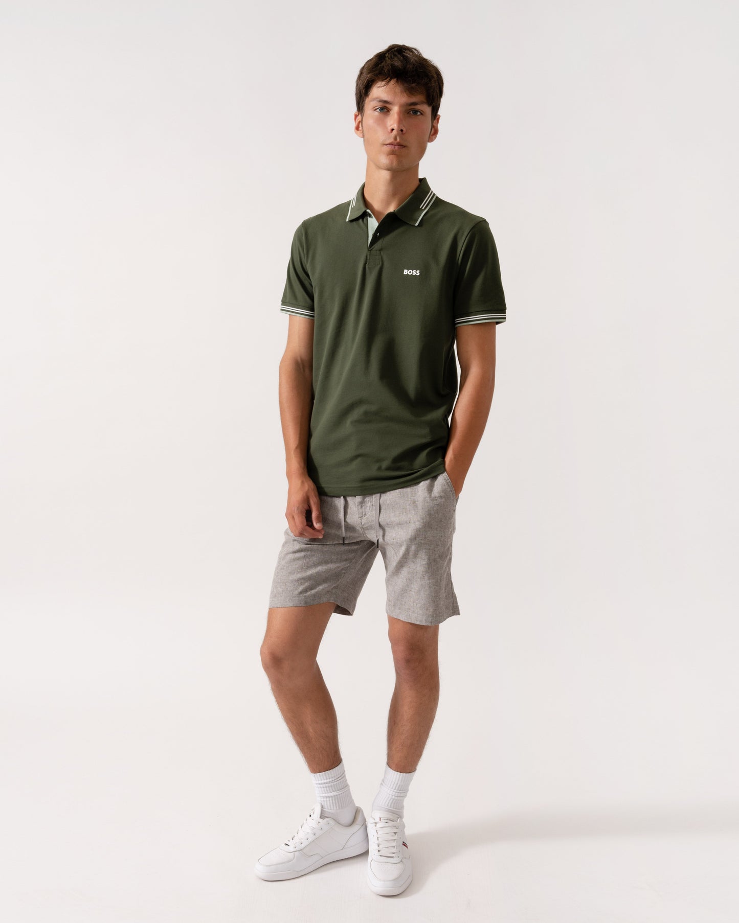 BOSS Green Paul Mens Short Sleeve Polo Shirt With Contrast Tipping - Open Green 355