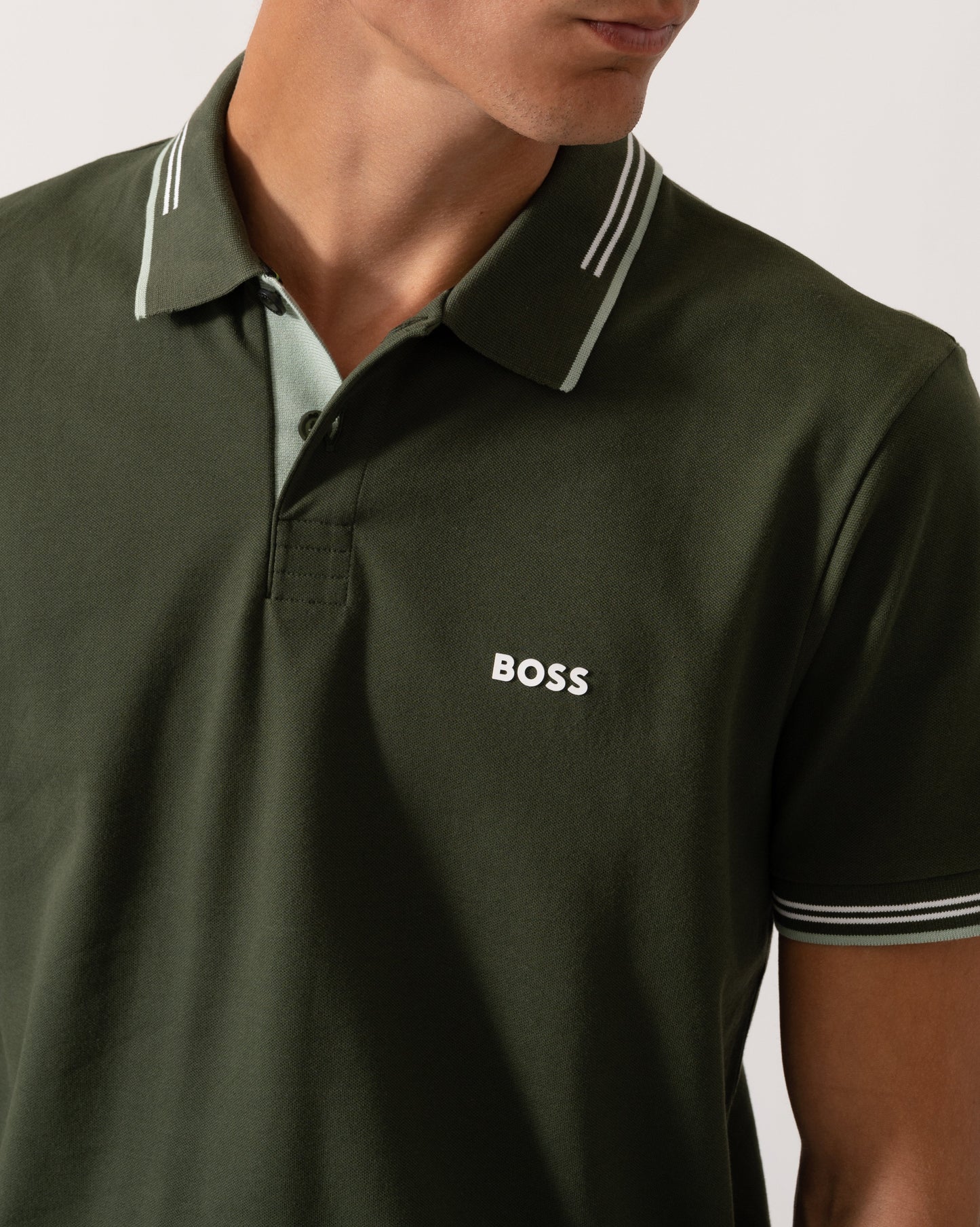 BOSS Green Paul Mens Short Sleeve Polo Shirt With Contrast Tipping - Open Green 355