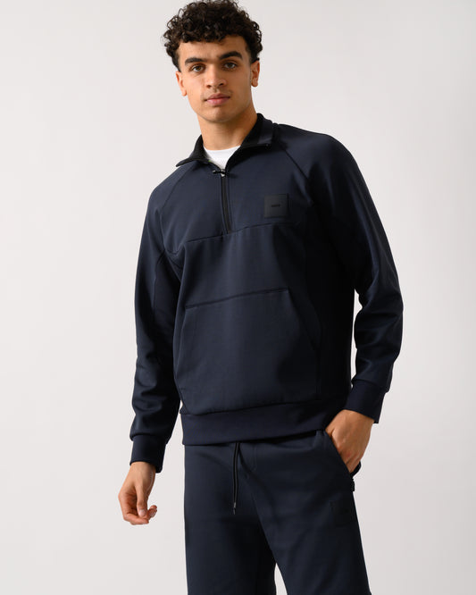 BOSS Green Sweat Rib Mens Half Zip Sweatshirt - Dark Blue 402