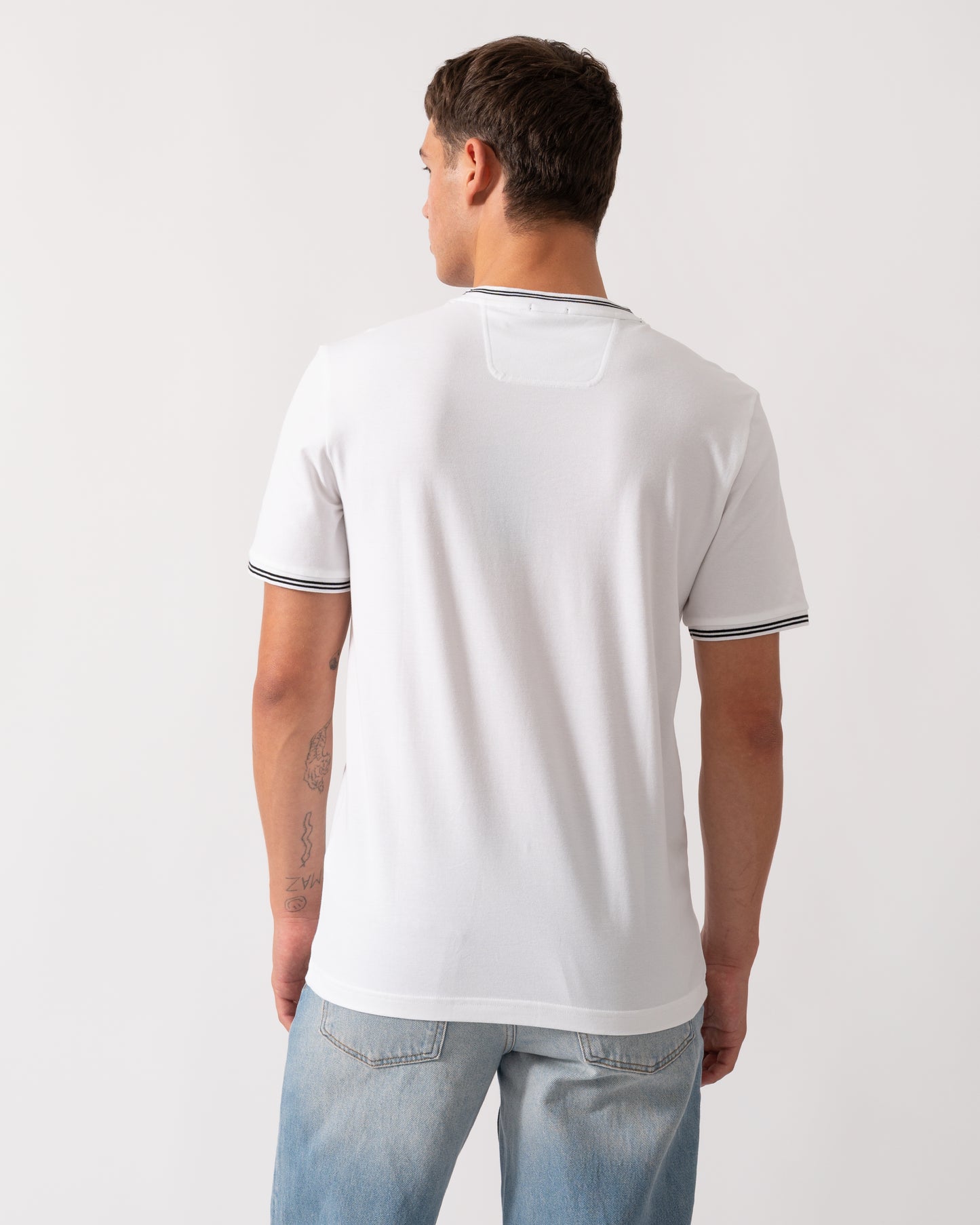 BOSS Green Taul Mens Stretch-Cotton T-Shirt with Stripes and Logo - White 100