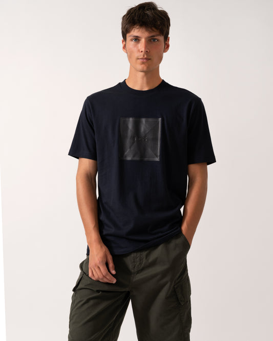 BOSS Green Tee Logo Rib Mens T-shirt with Fineline Logo Artwork -  Dark Blue 402