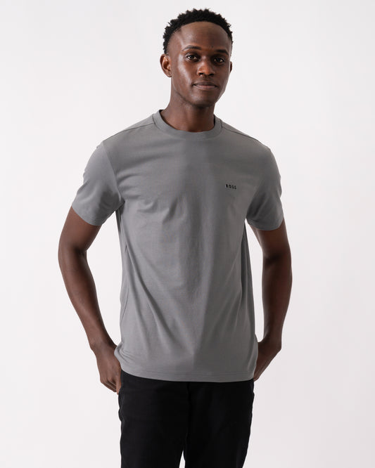 BOSS Green Tee Mens Stretch Cotton T-Shirt with Contrast Logo - Medium Grey 036