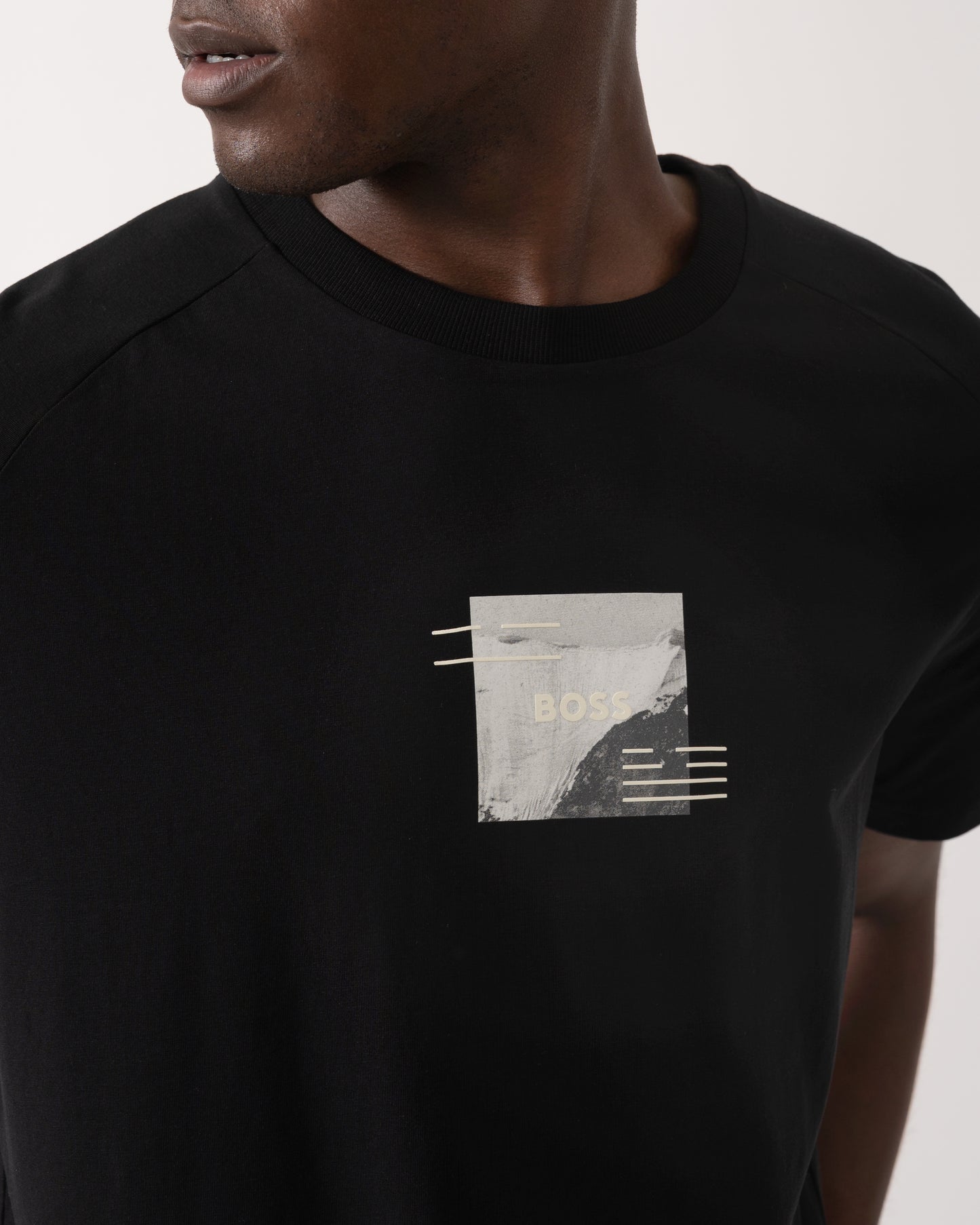 BOSS Green Zone Stripe Mens T-Shirt with Decorative Reflective Accents - Black 001