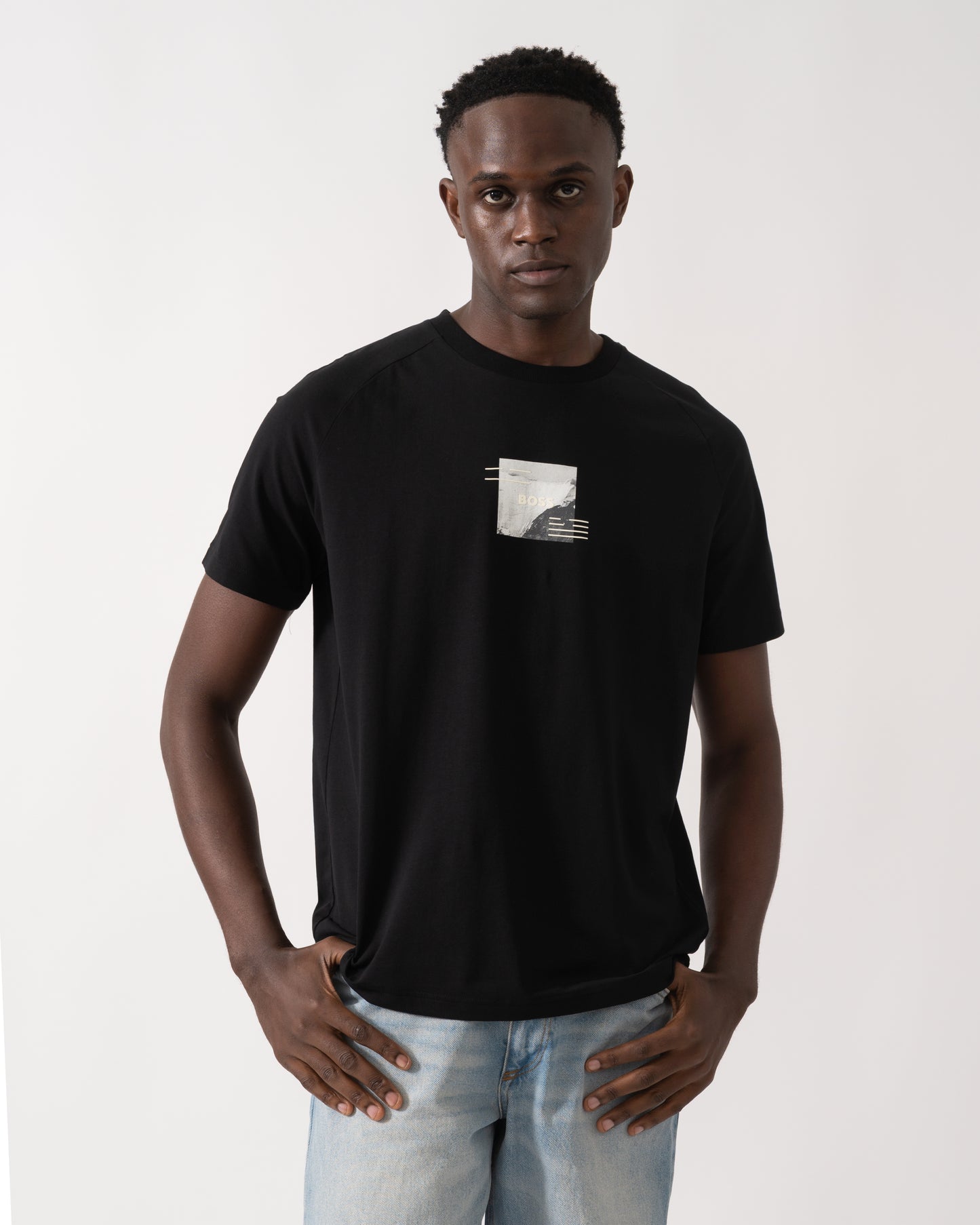 BOSS Green Zone Stripe Mens T-Shirt with Decorative Reflective Accents - Black 001