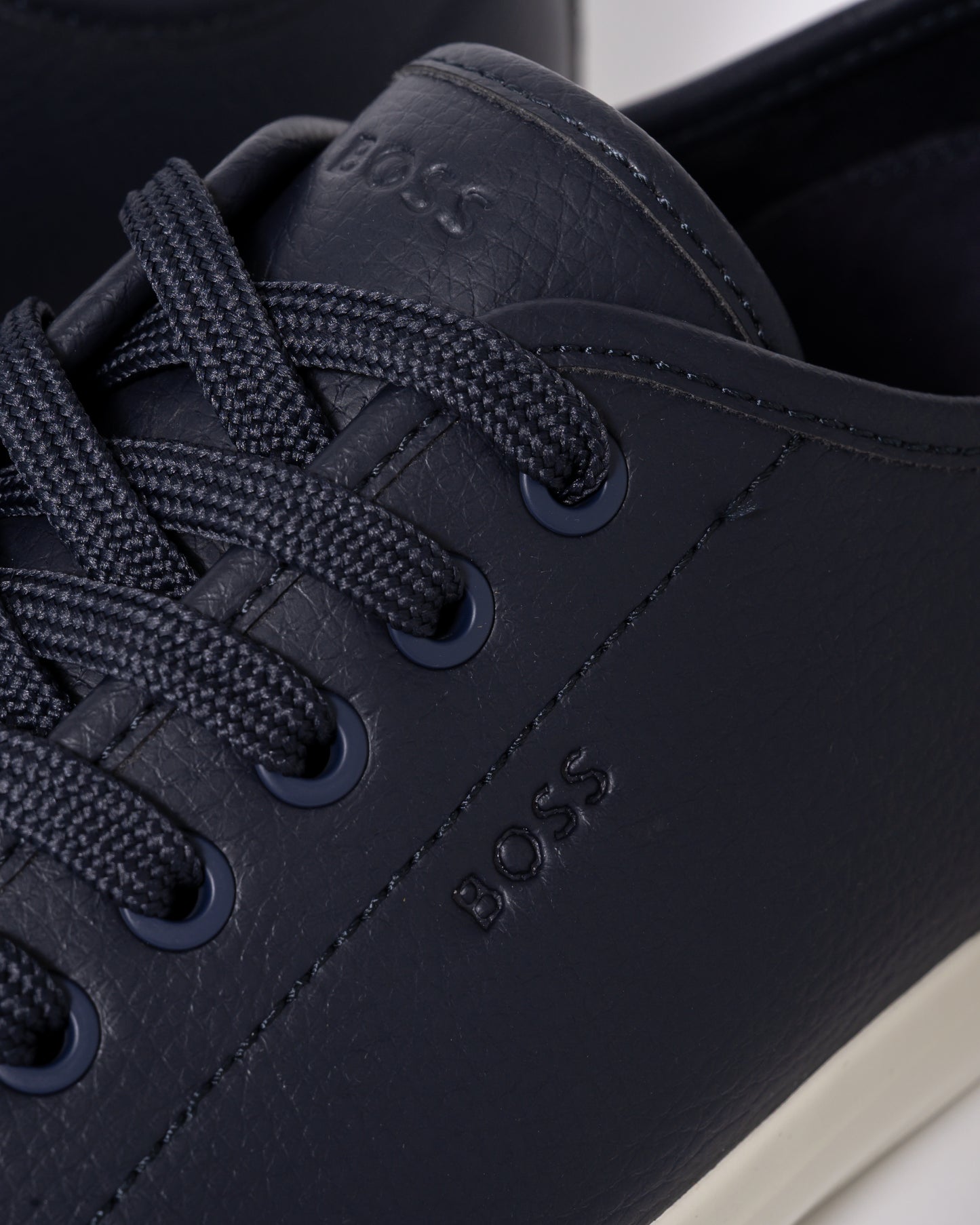 BOSS Orange Aiden Tenn Mens Low Top Trainers in Grained Faux Leather - Dark Blue 402