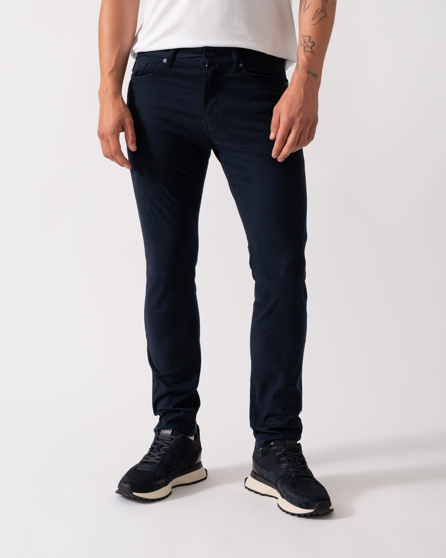 BOSS Orange Delaware Mens Slim-Fit Trousers in Stretch-Cotton Moleskin  - Dark Blue 404