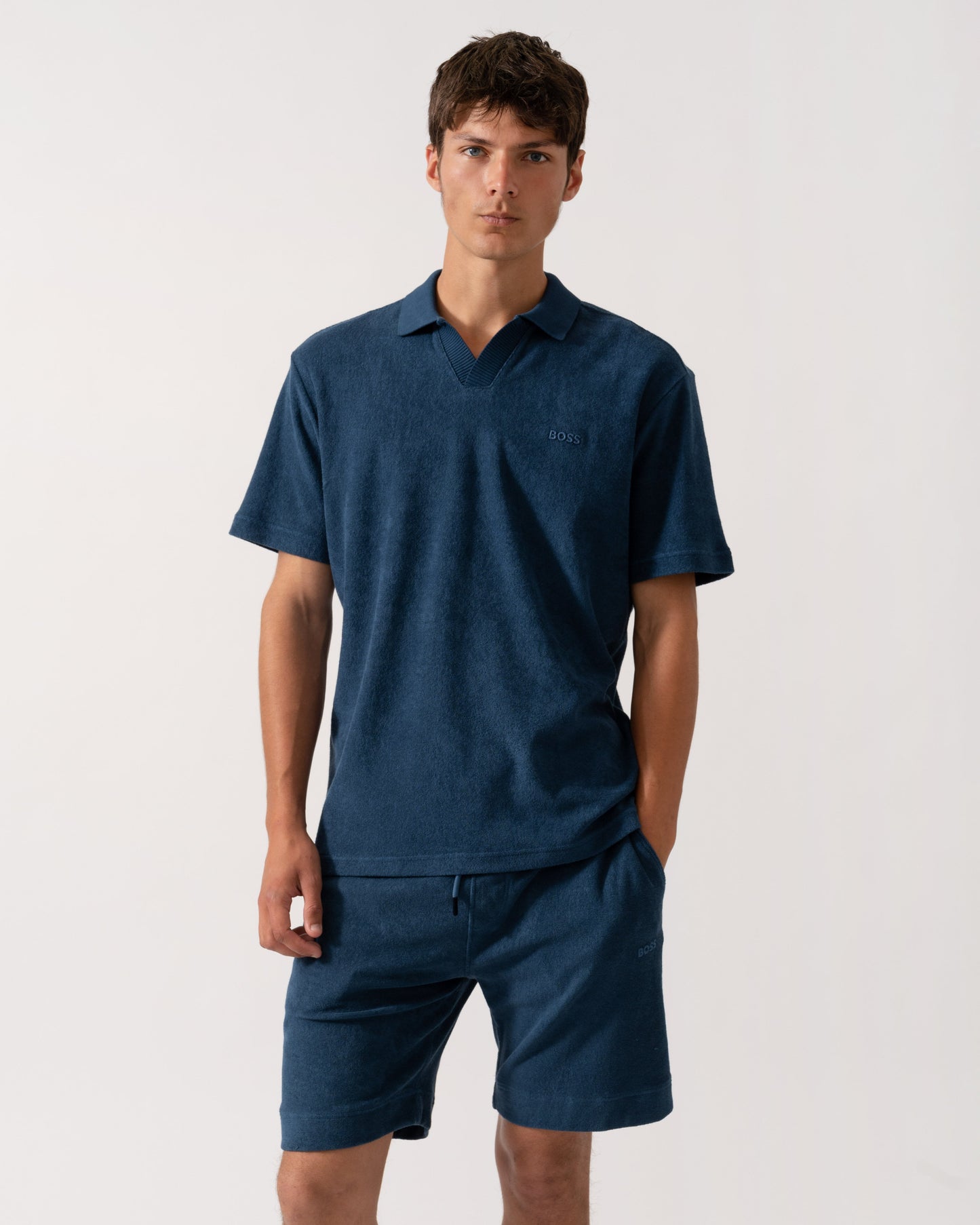 BOSS Orange Doubletowel Mens Polo Shirt - Open Blue 466