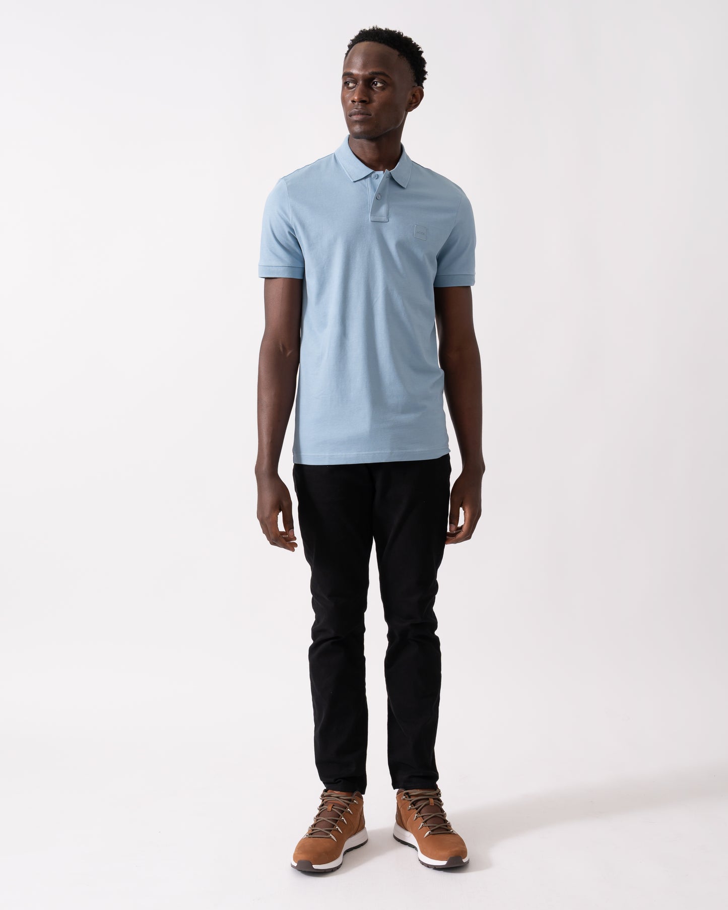 BOSS Orange Passenger Mens Stretch-Cotton Slim-Fit Polo Shirt with Logo Patch - Light/Pastel Blue 451