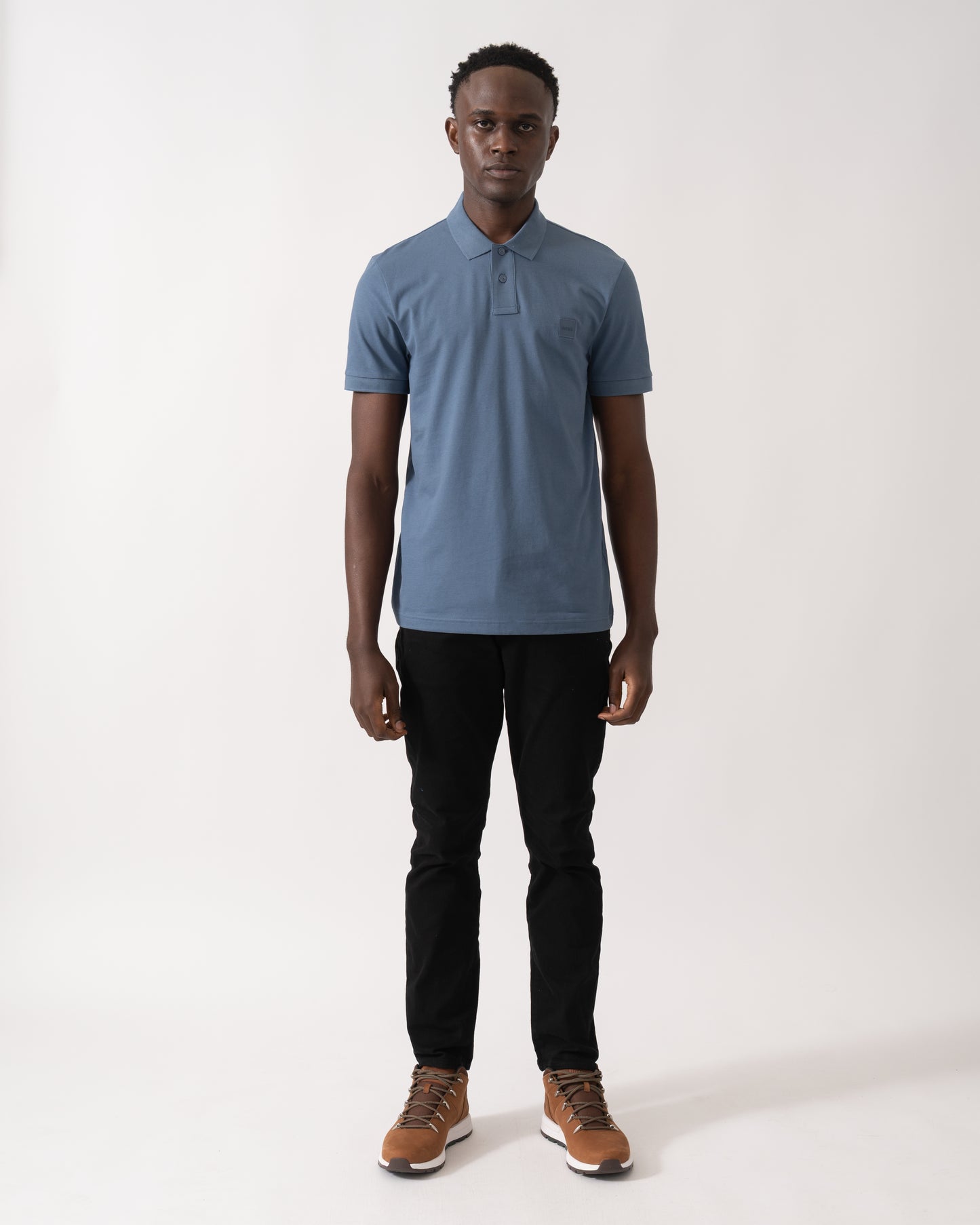 BOSS Orange Passenger Mens Stretch-Cotton Slim-Fit Polo Shirt with Logo Patch - Open Blue 495
