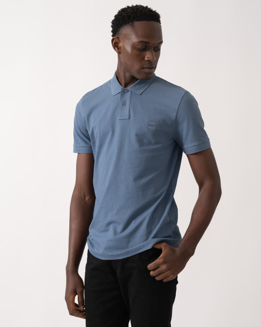 BOSS Orange Passenger Mens Stretch-Cotton Slim-Fit Polo Shirt with Logo Patch - Open Blue 495