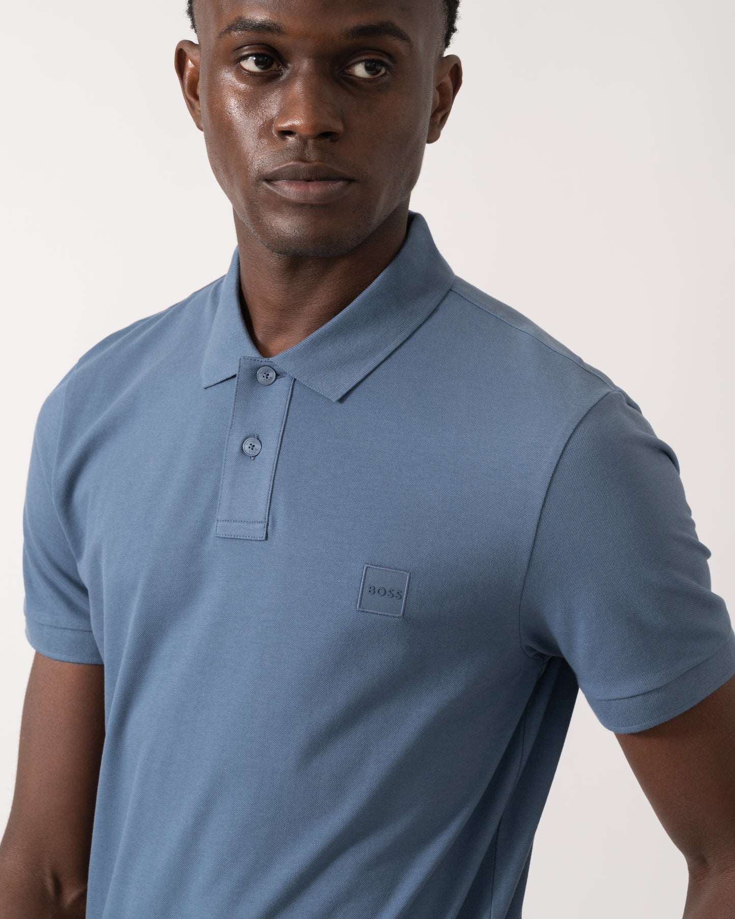 BOSS Orange Passenger Mens Stretch-Cotton Slim-Fit Polo Shirt with Logo Patch - Open Blue 495