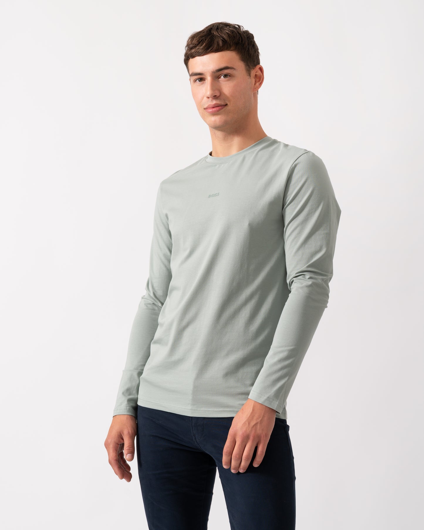 BOSS Orange Tchark Mens Long Sleeve Stretch Cotton T-Shirt - Open Green 351
