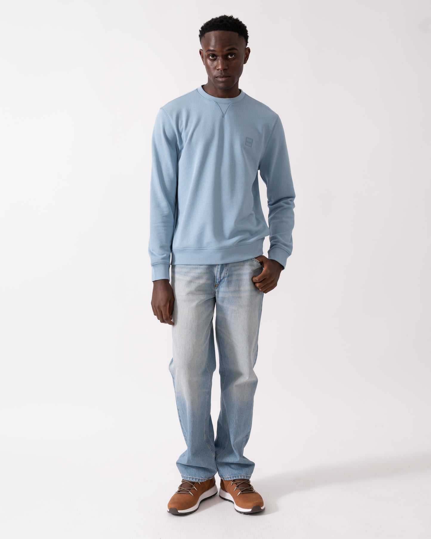 BOSS Orange Westart Mens Crew Neck Sweatshirt With Logo Patch - Light/Pastel Blue 451