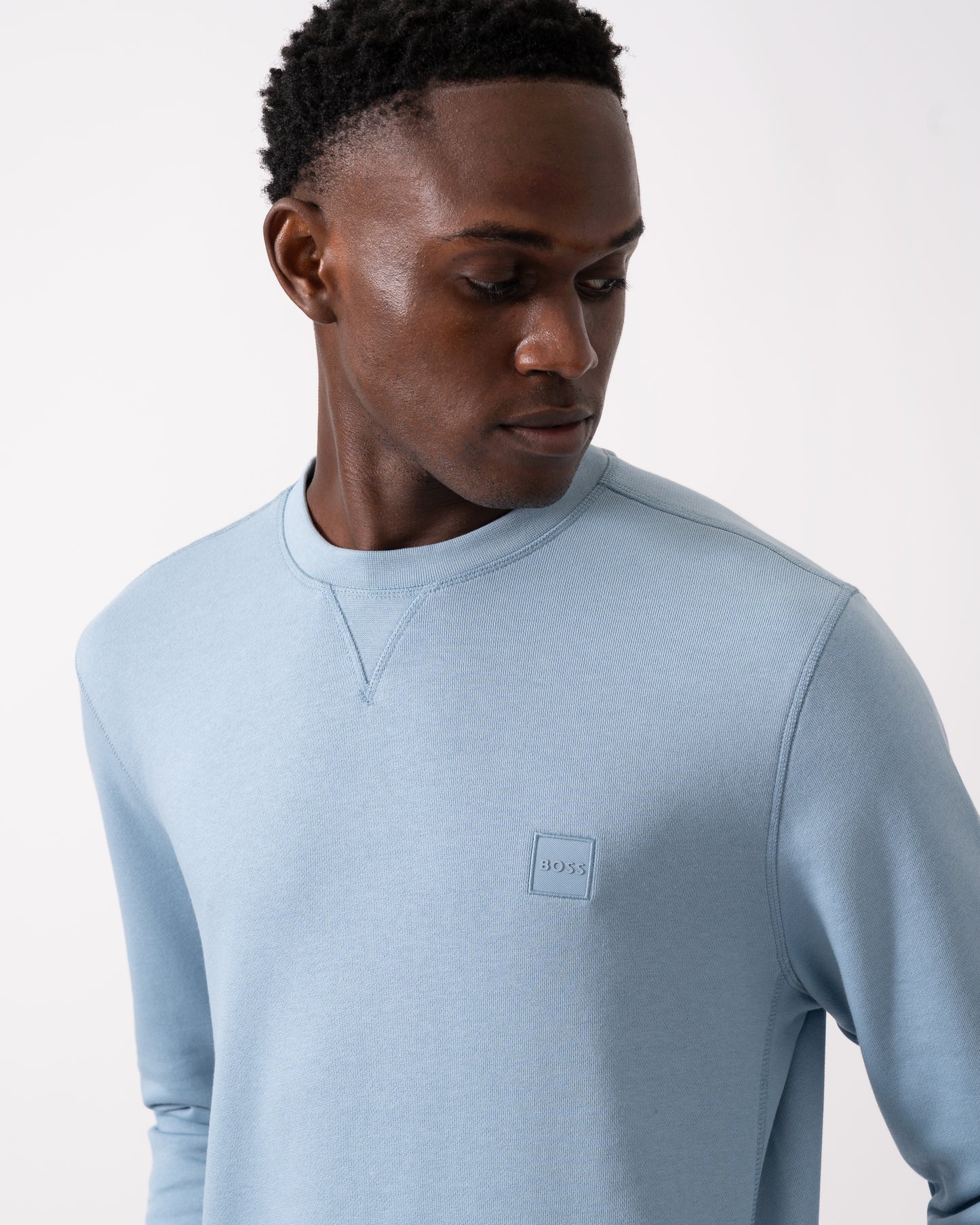 BOSS Orange Westart Mens Crew Neck Sweatshirt With Logo Patch - Light/Pastel Blue 451