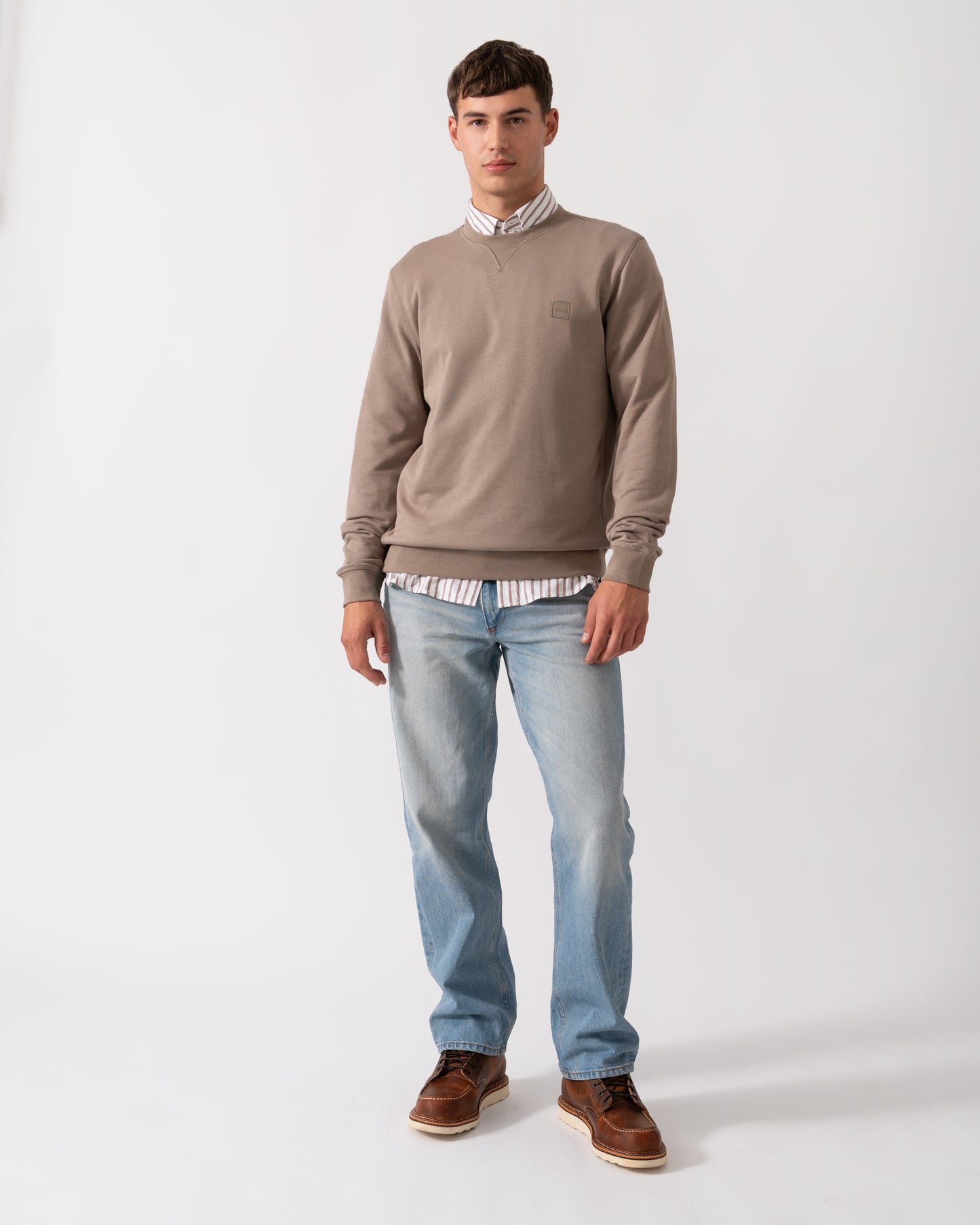 BOSS Orange Westart Mens Crew Neck Sweatshirt With Logo Patch - Open Green 346
