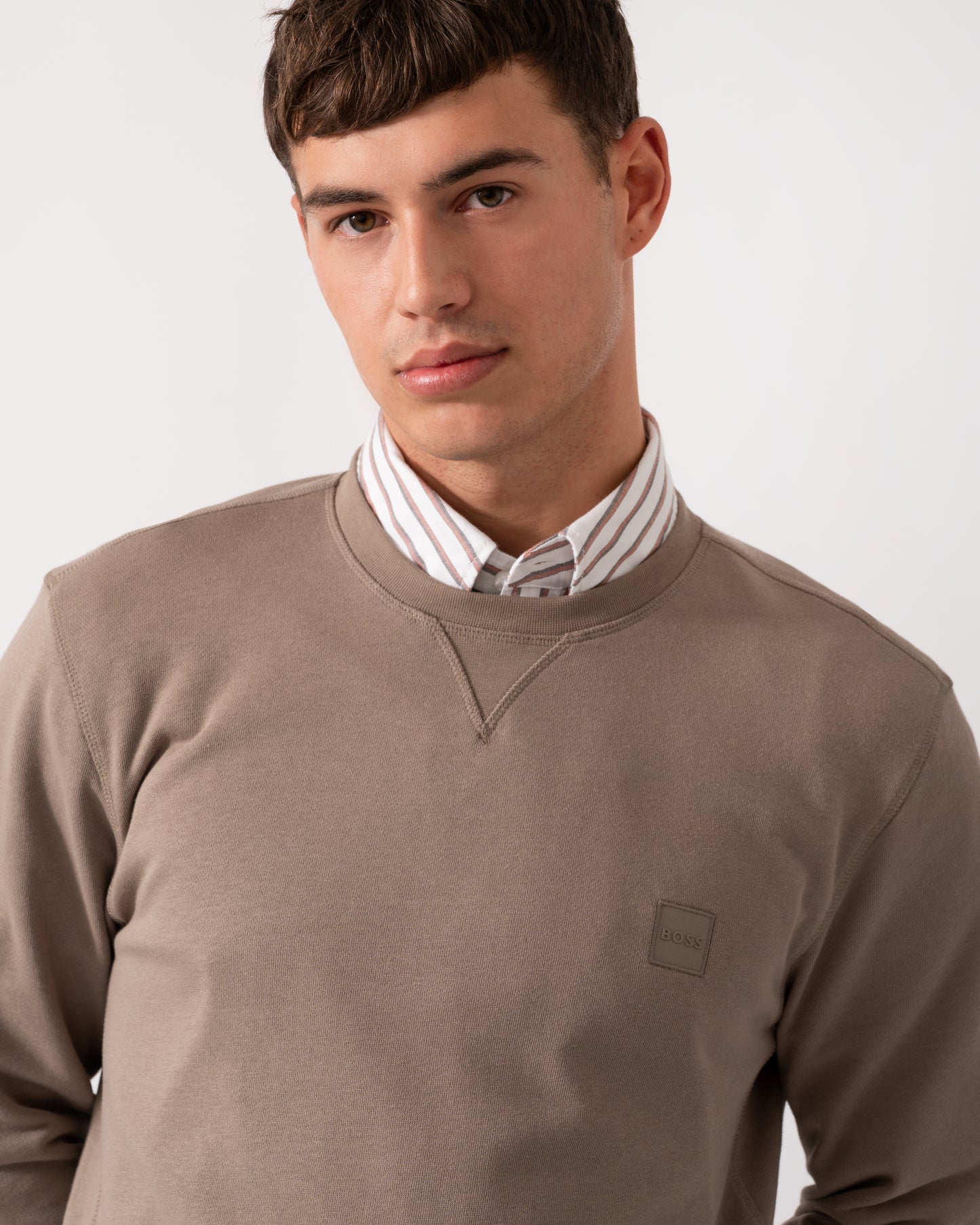 BOSS Orange Westart Mens Crew Neck Sweatshirt With Logo Patch - Open Green 346