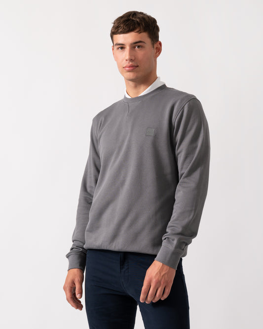 BOSS Orange Westart Mens Crew Neck Sweatshirt With Logo Patch - Open Grey 062