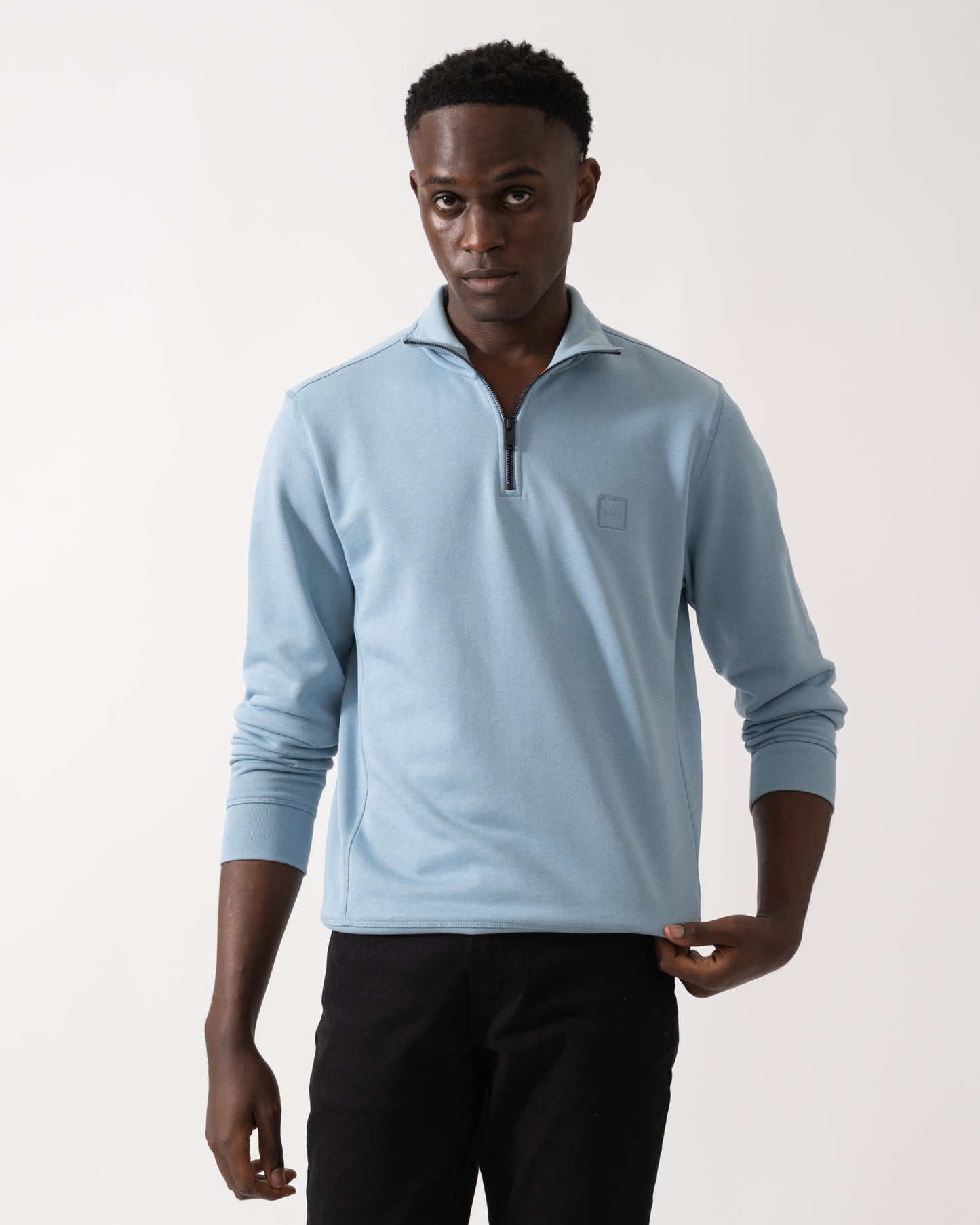 BOSS Orange Zetrust Mens 1/4 Zip Sweatshirt - Light/Pastel Blue 451