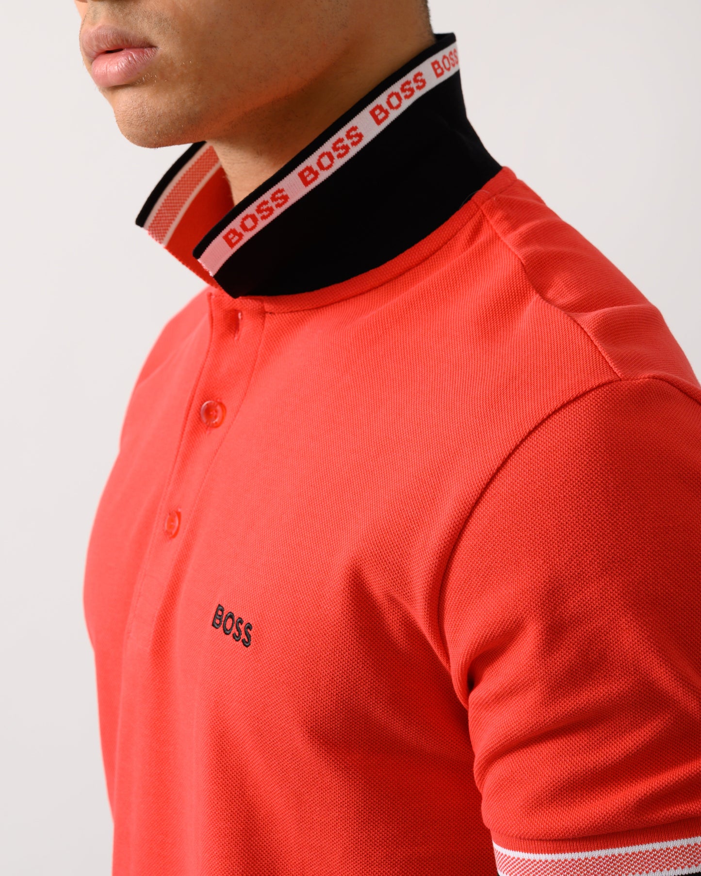 BOSS Green Paddy Mens Cotton-Piqué Polo Shirt with Contrast Logo - Open Red 641