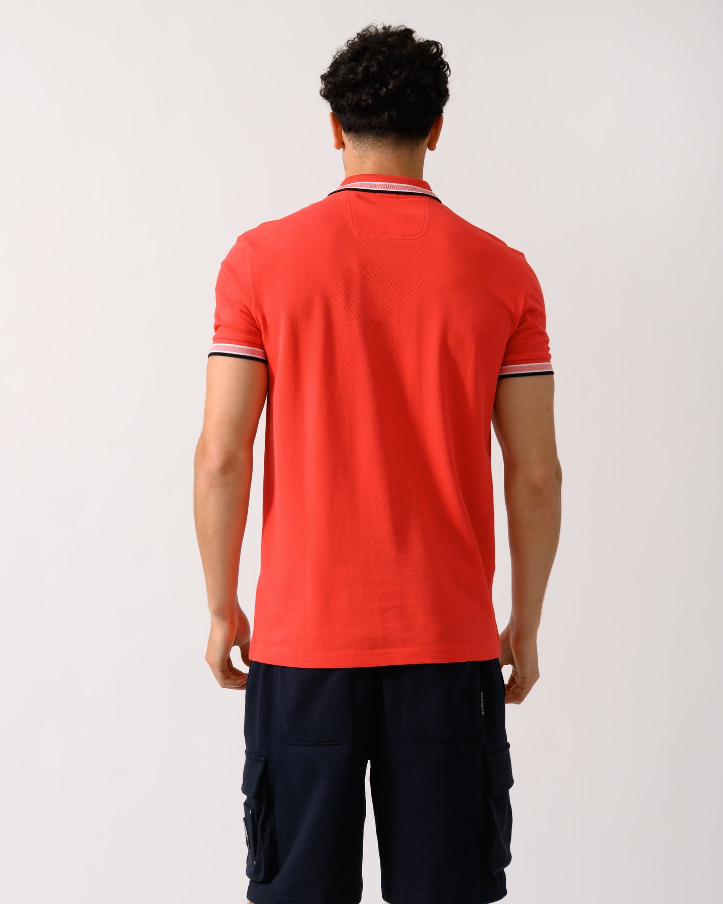 BOSS Green Paddy Mens Cotton-Piqué Polo Shirt with Contrast Logo - Open Red 641